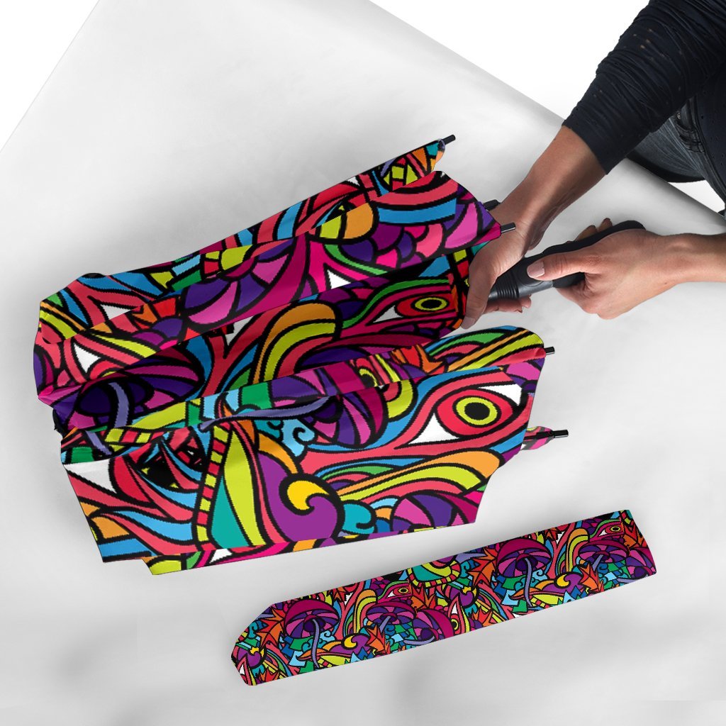 Trippy Print Pattern Automatic Foldable Umbrella-grizzshop