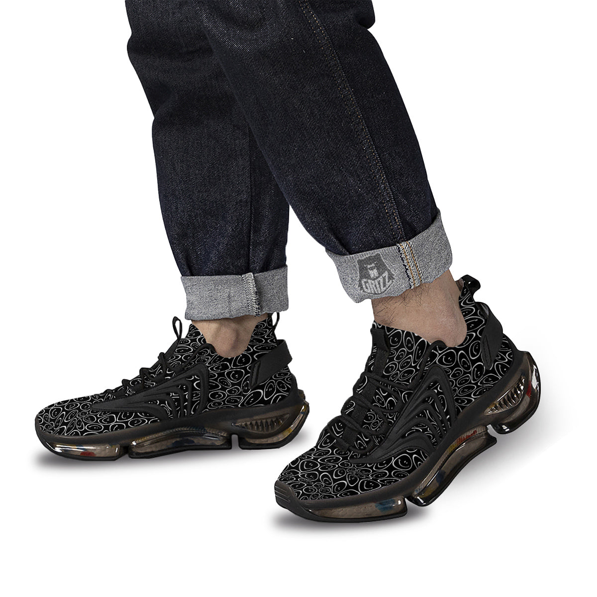 Trippy Psychedelic Dark Print Black Gym Shoes-grizzshop
