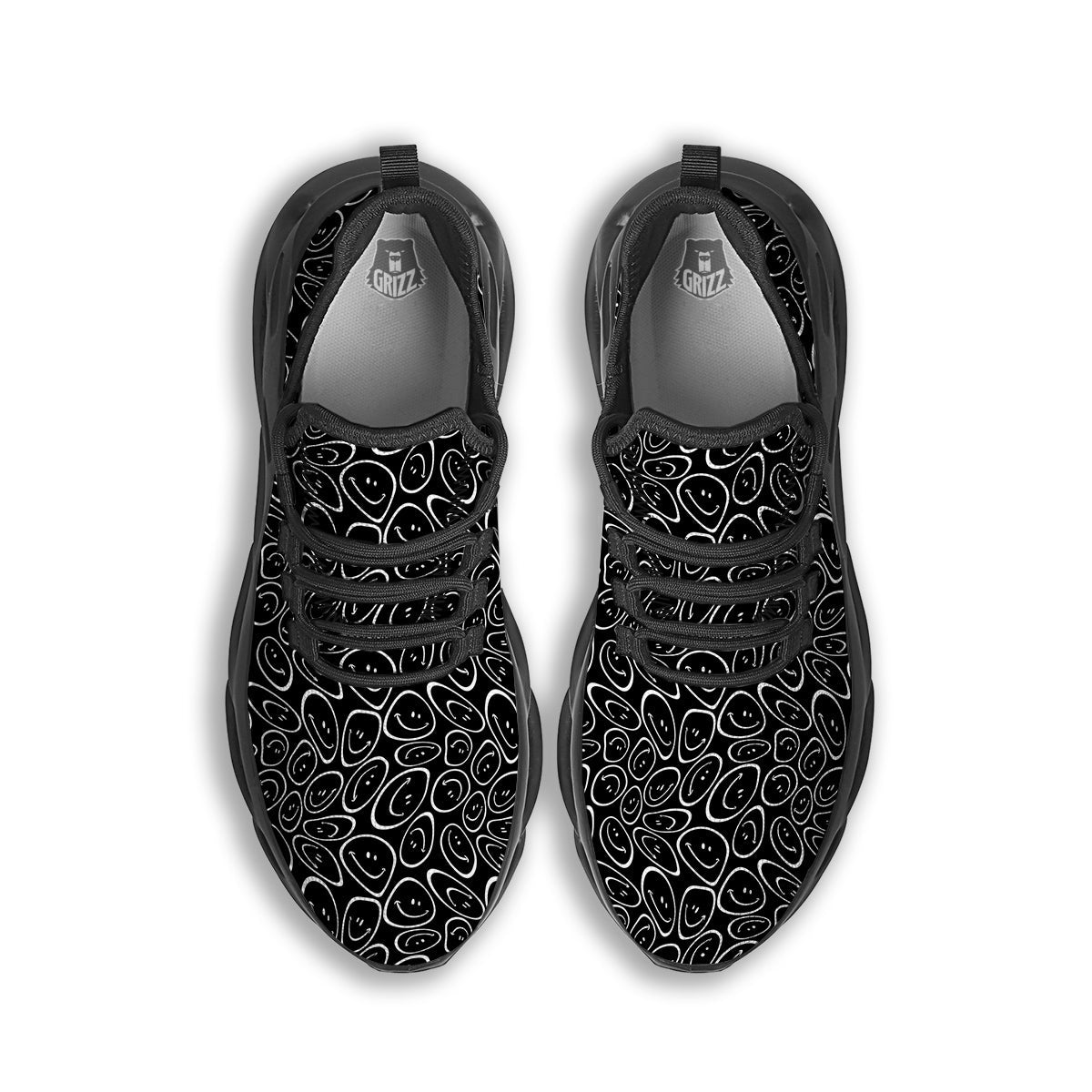 Trippy Psychedelic Dark Print Black Running Shoes-grizzshop