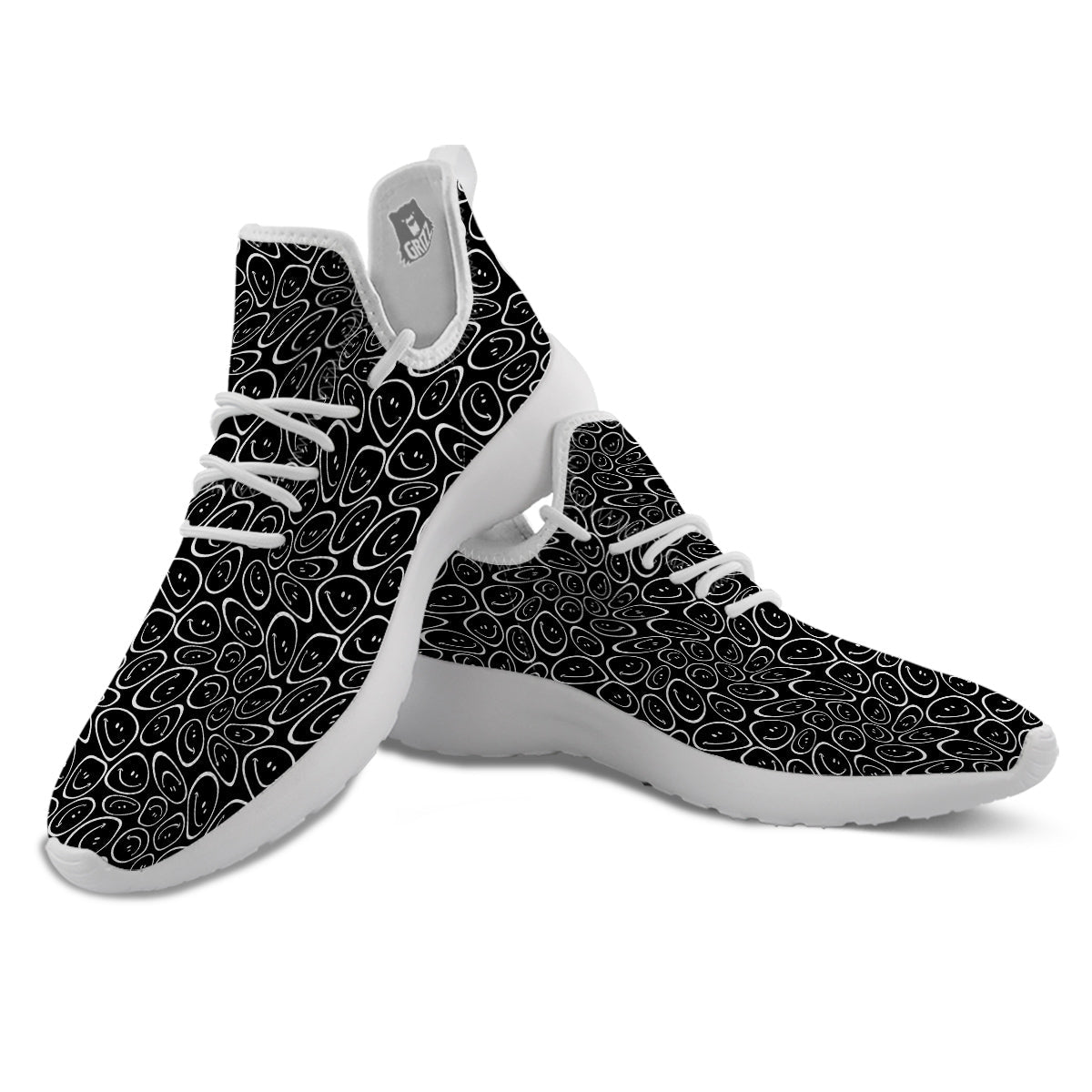 Trippy Psychedelic Dark Print White Athletic Shoes-grizzshop