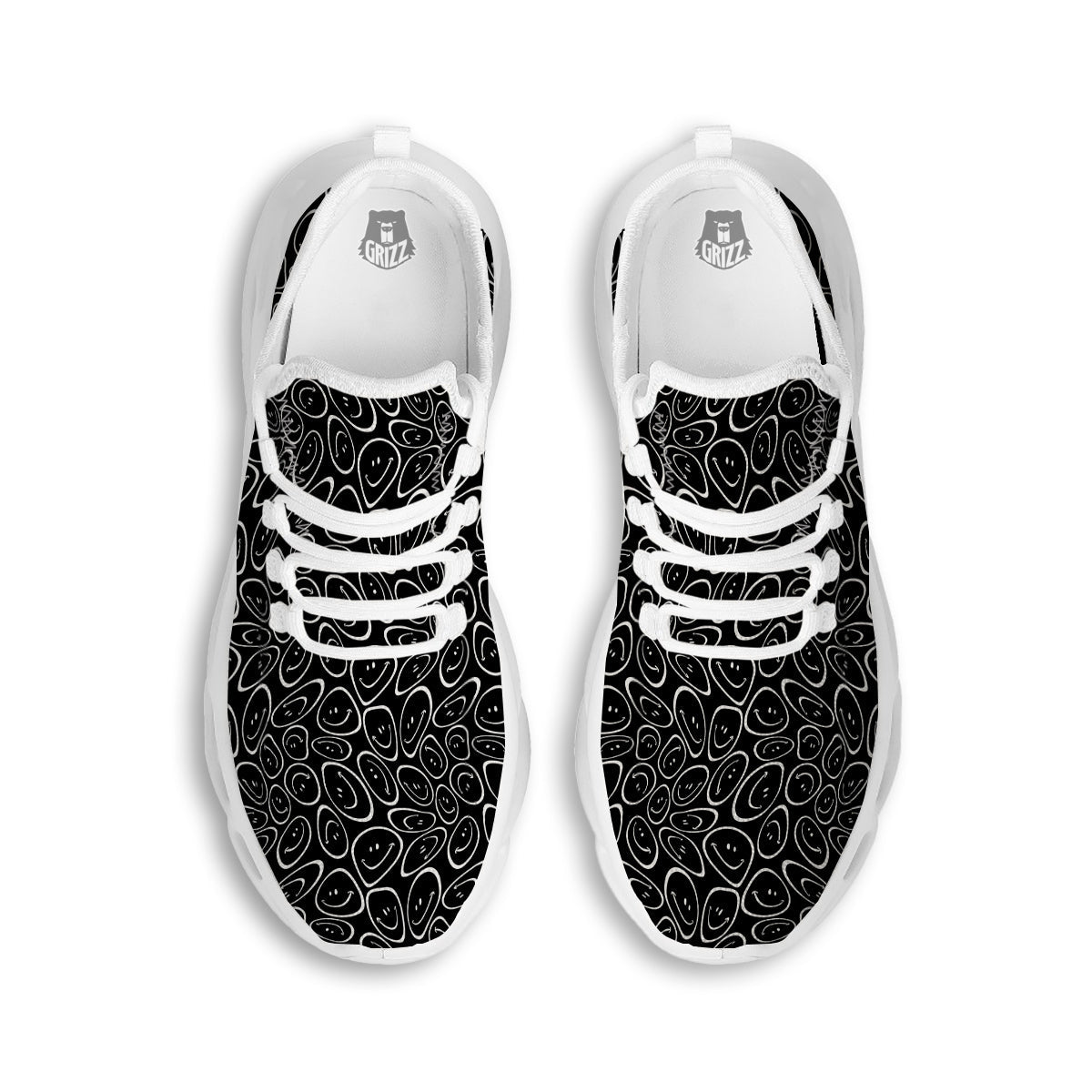 Trippy Psychedelic Dark Print White Running Shoes-grizzshop