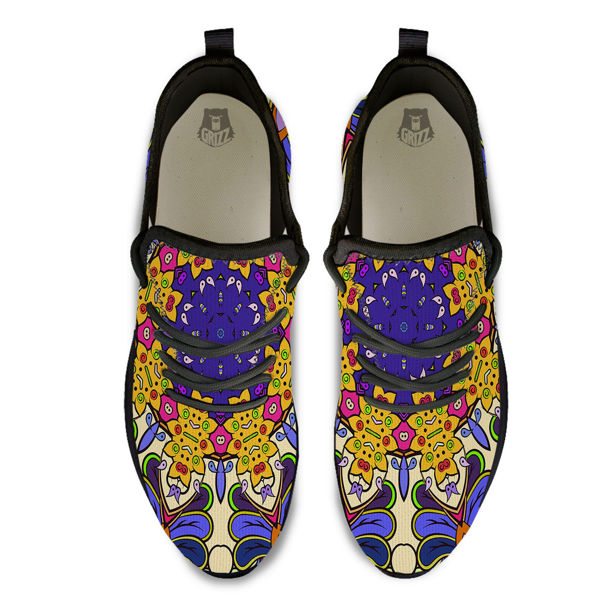 Trippy Psychedelic Ethnic Print Black Athletic Shoes-grizzshop