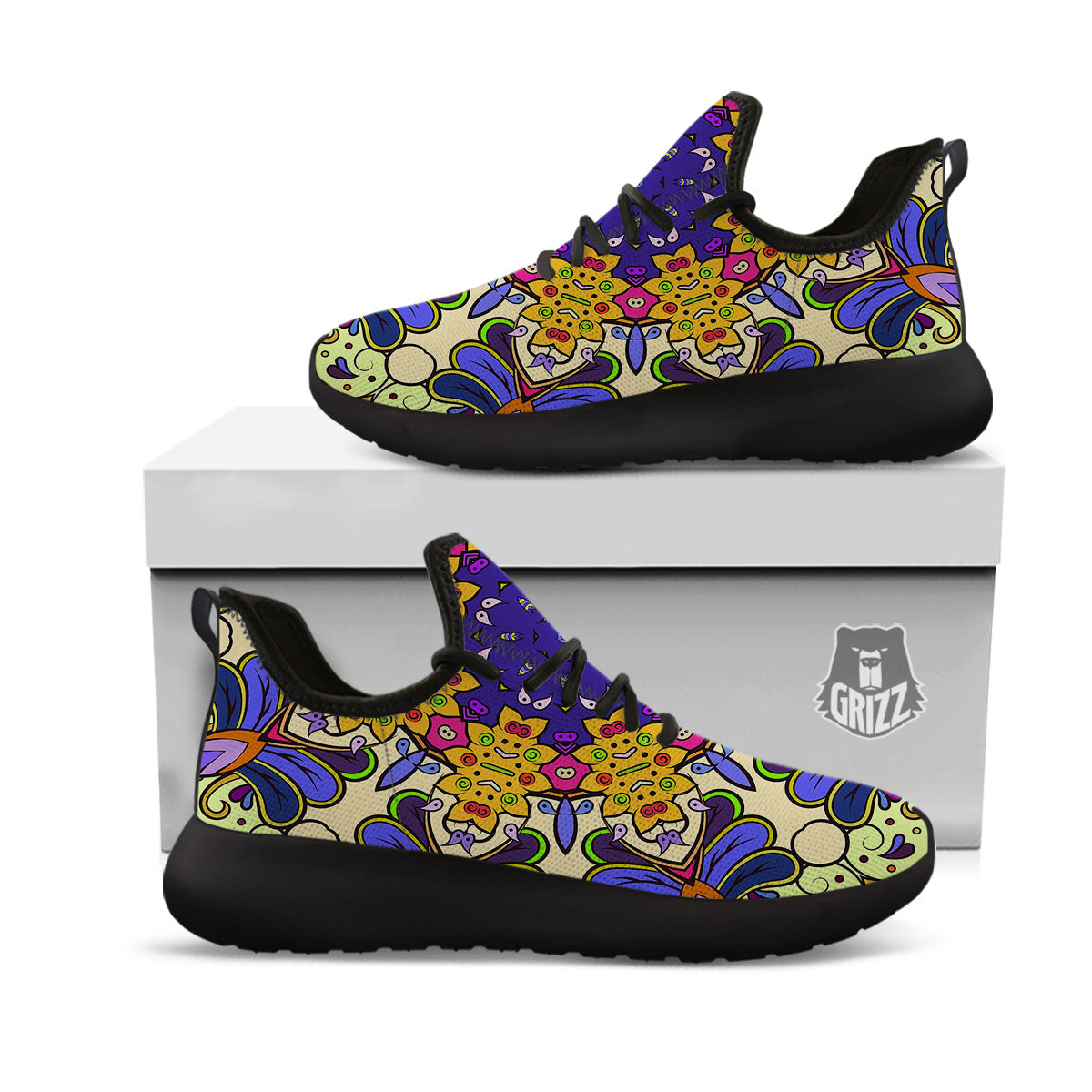Trippy Psychedelic Ethnic Print Black Athletic Shoes-grizzshop