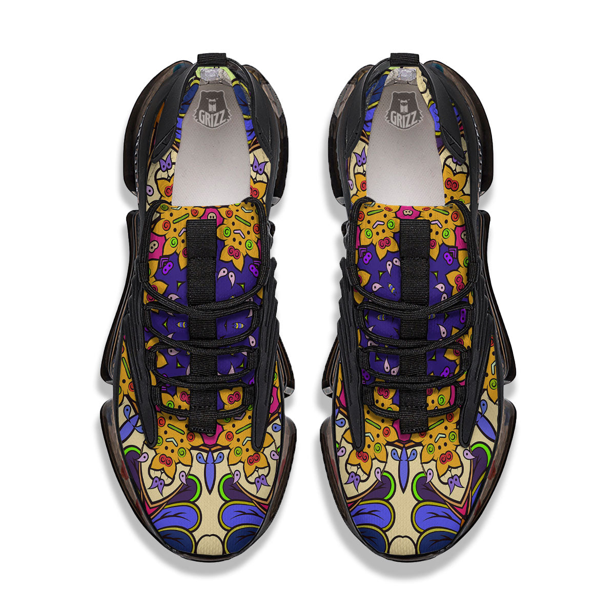 Trippy Psychedelic Ethnic Print Black Gym Shoes-grizzshop