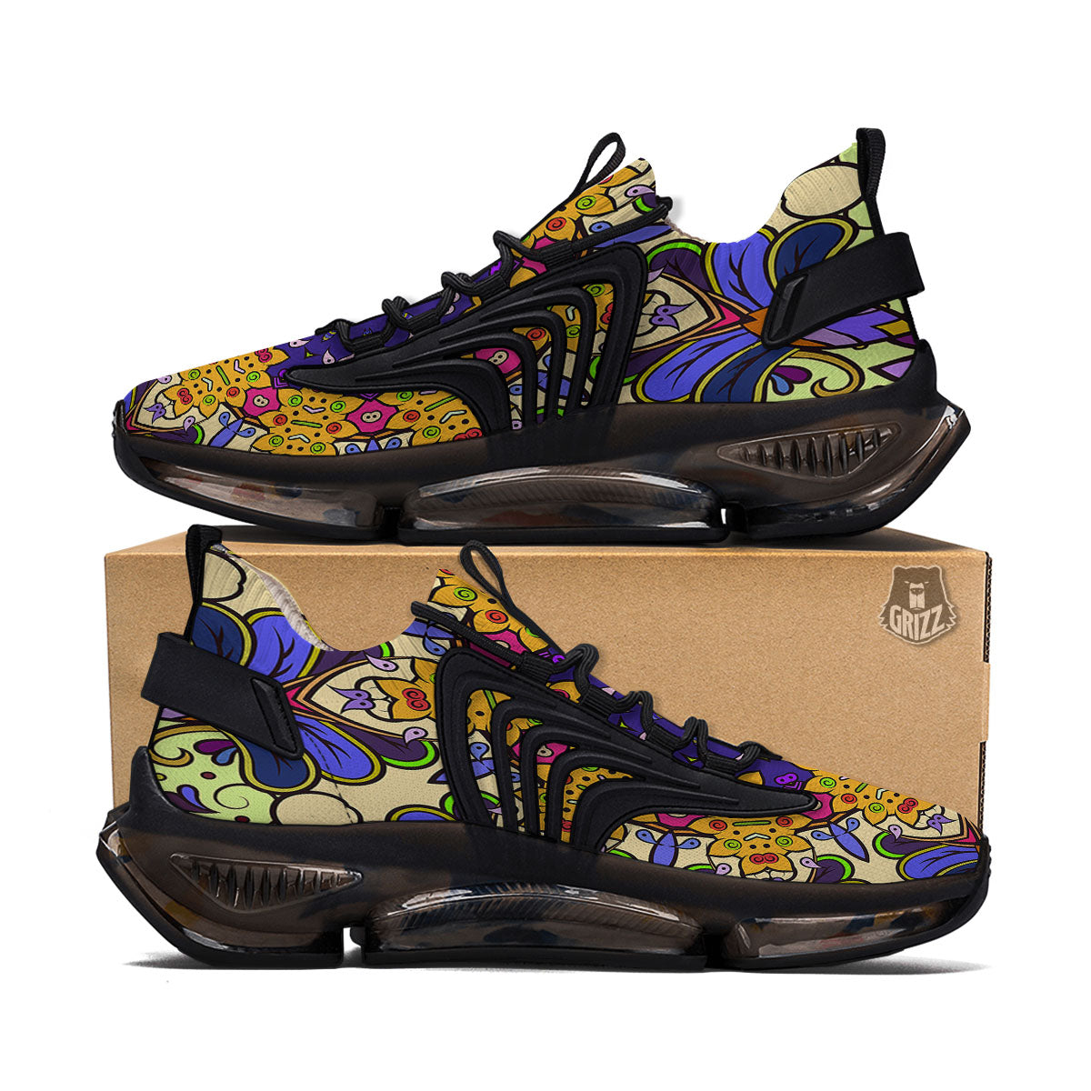 Trippy Psychedelic Ethnic Print Black Gym Shoes-grizzshop