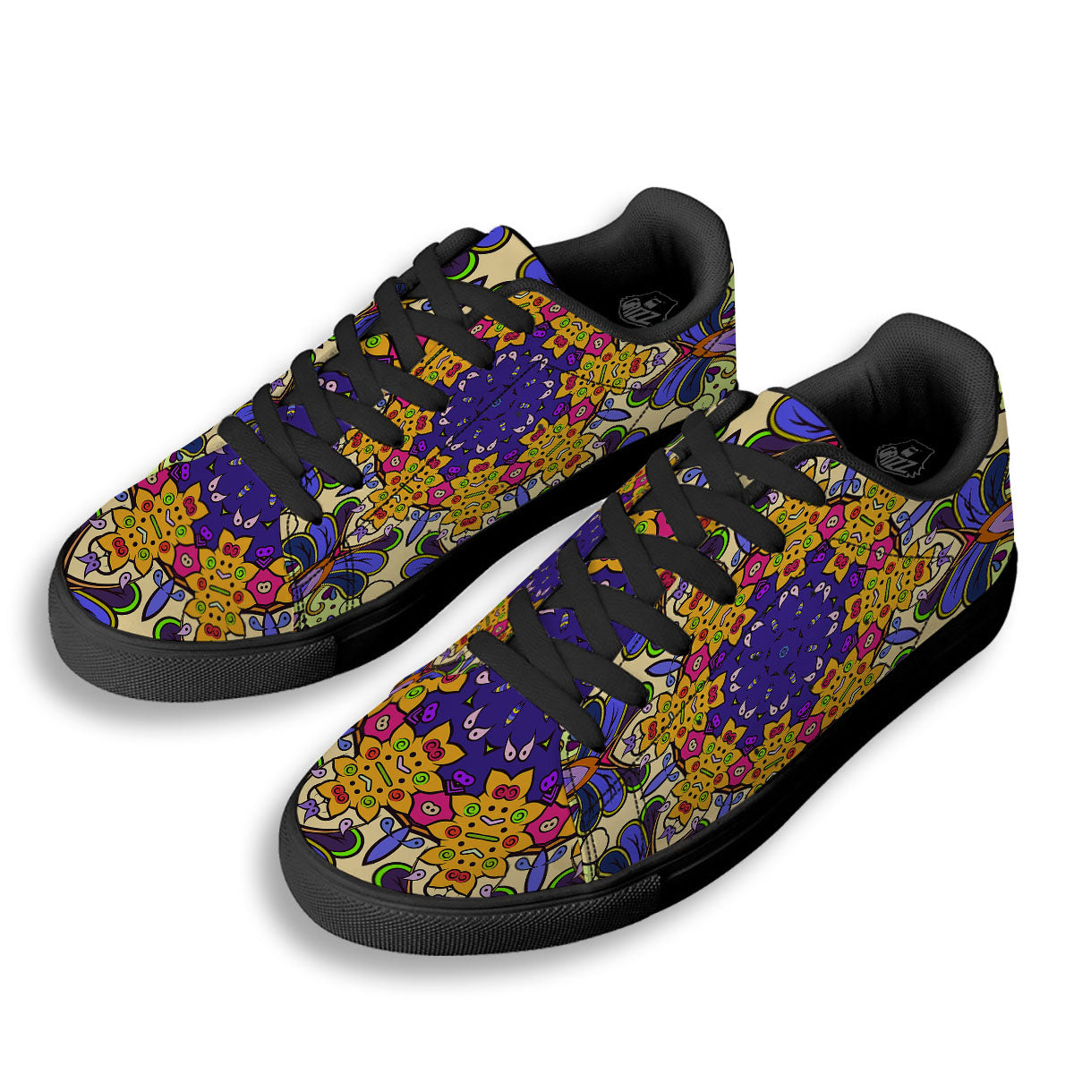 Trippy Psychedelic Ethnic Print Black Low Top Sneakers-grizzshop