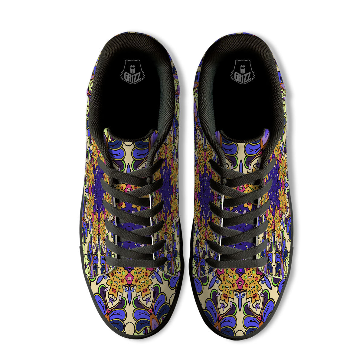 Trippy Psychedelic Ethnic Print Black Low Top Sneakers-grizzshop