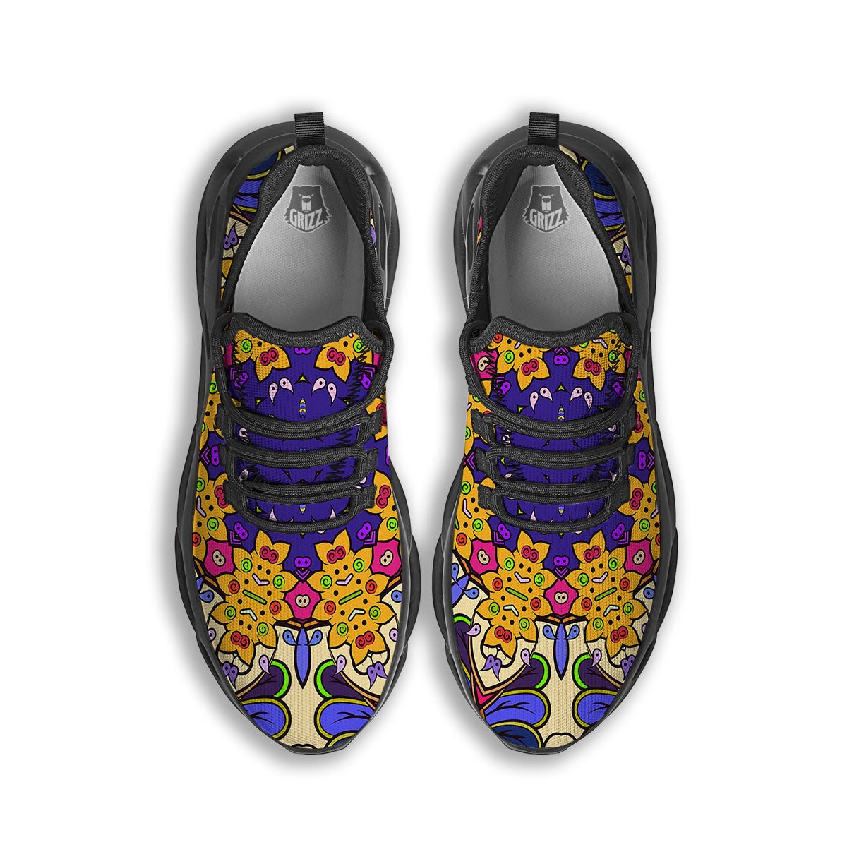 Trippy Psychedelic Ethnic Print Black Running Shoes-grizzshop