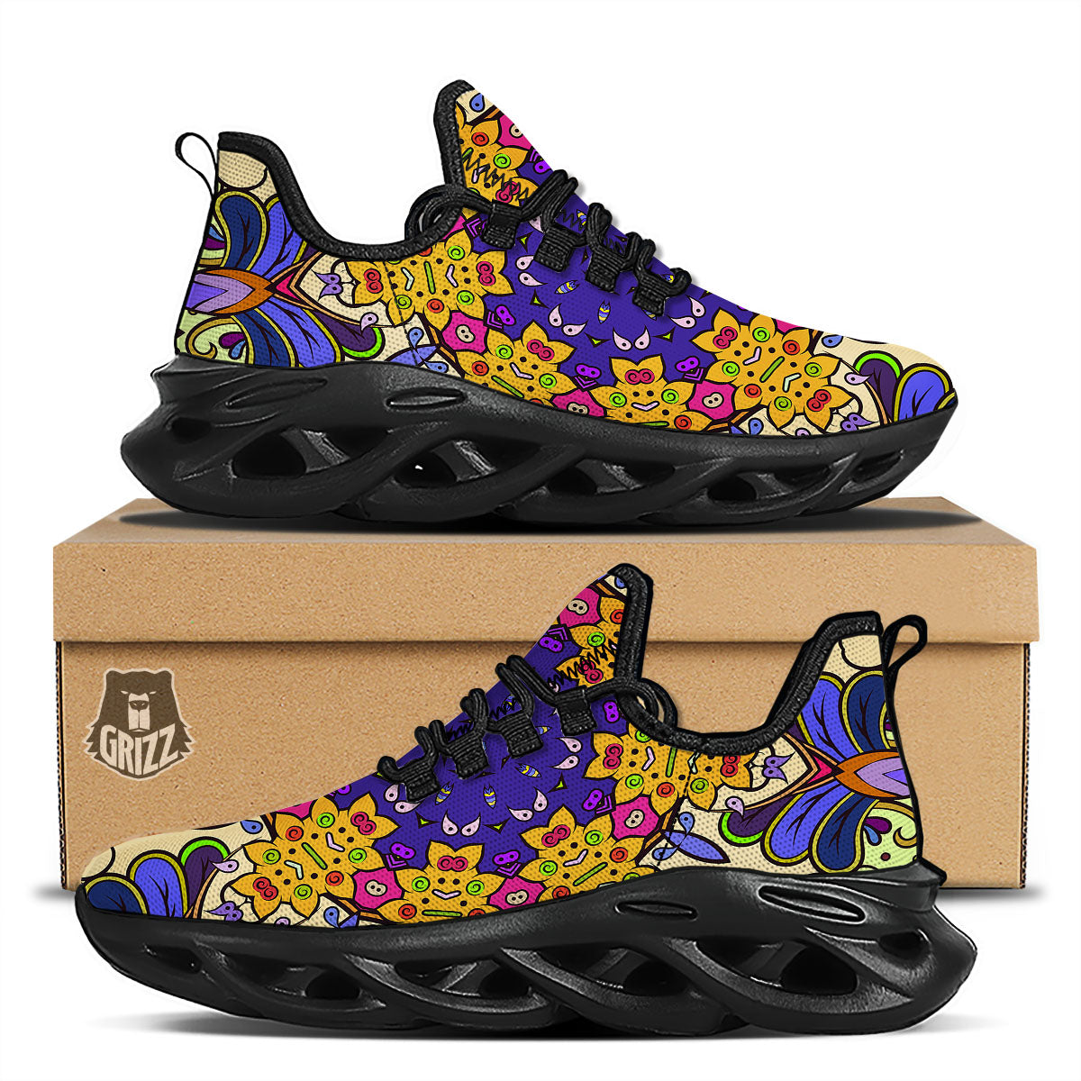 Trippy Psychedelic Ethnic Print Black Running Shoes-grizzshop
