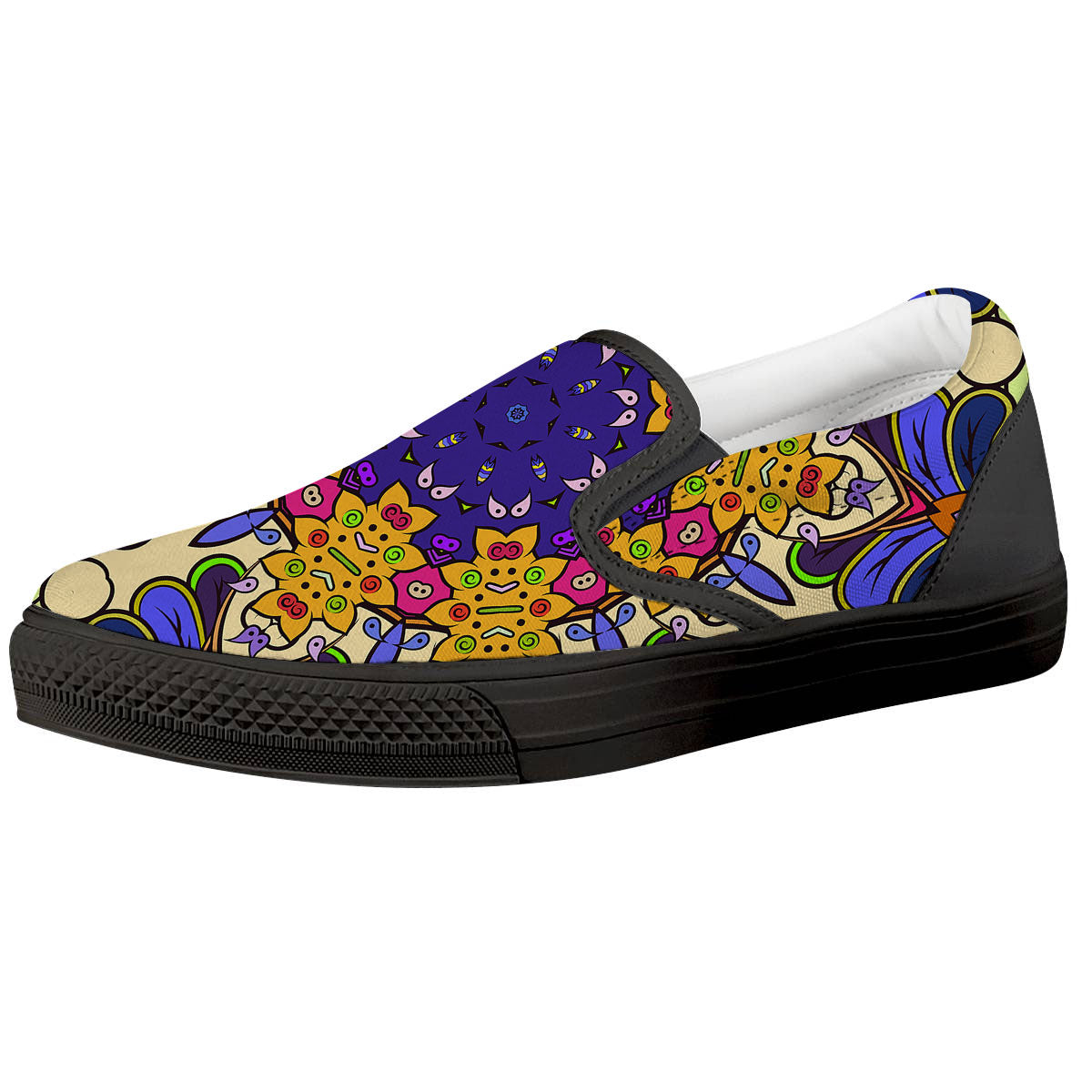 Trippy Psychedelic Ethnic Print Black Slip On Shoes-grizzshop