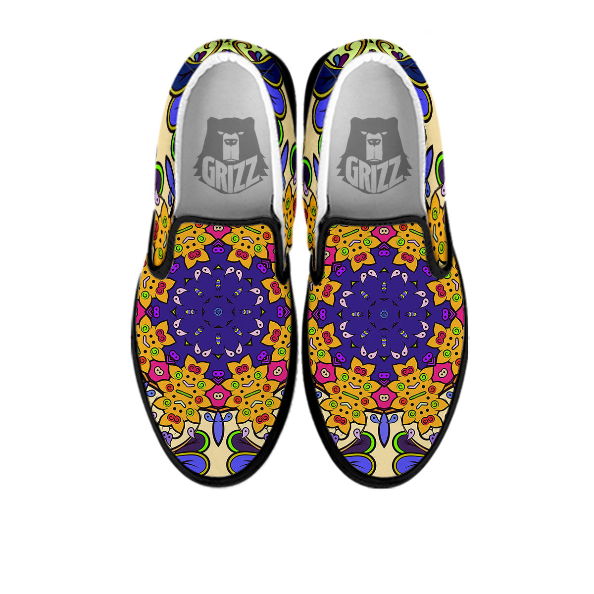 Trippy Psychedelic Ethnic Print Black Slip On Shoes-grizzshop