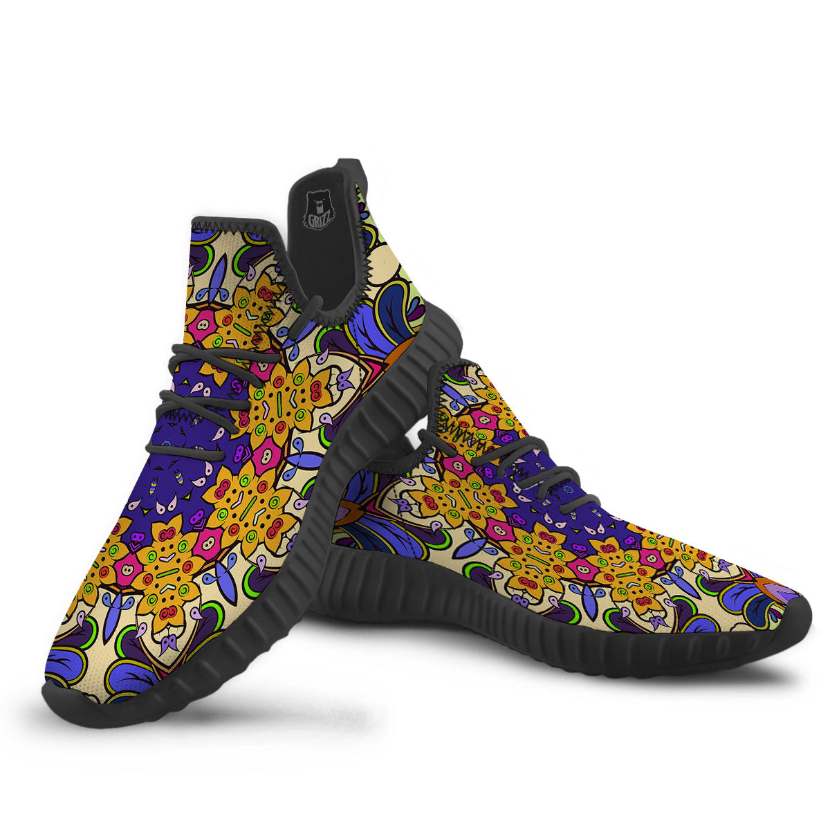 Trippy Psychedelic Ethnic Print Black Walking Shoes-grizzshop