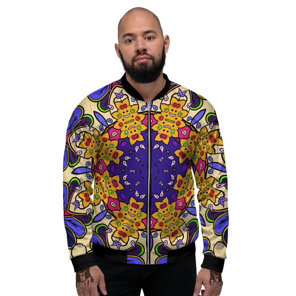 Trippy Psychedelic Ethnic Print Men's Bomber Jacket-grizzshop