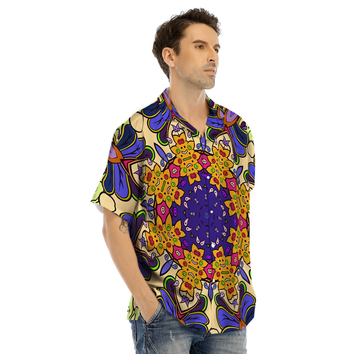 Trippy Psychedelic Ethnic Print Men's Hawaiian Shirt-grizzshop