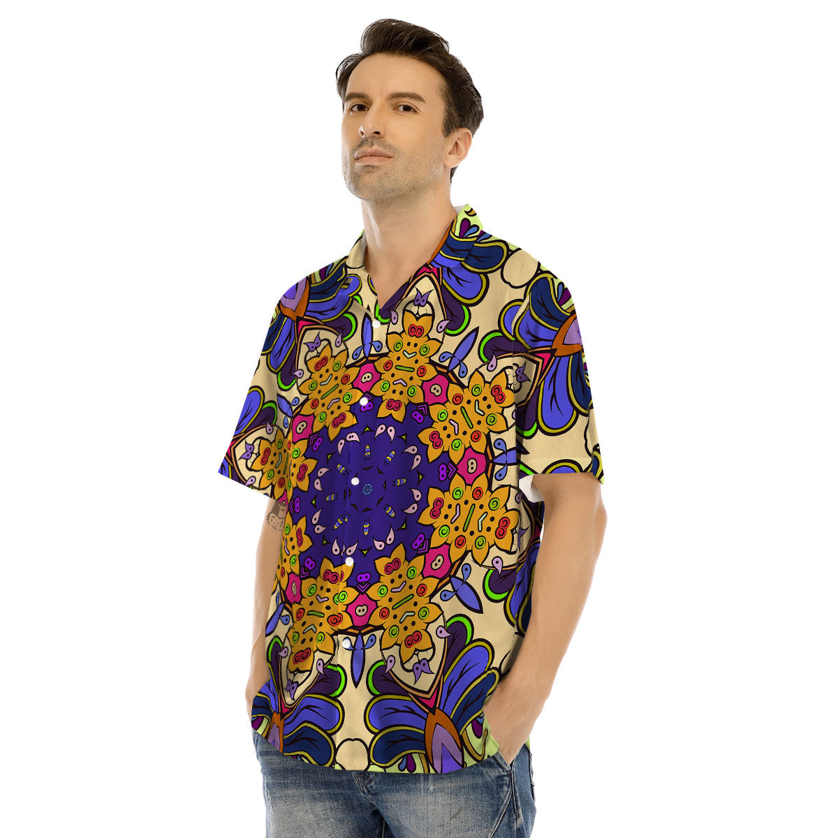 Trippy Psychedelic Ethnic Print Men's Hawaiian Shirt-grizzshop