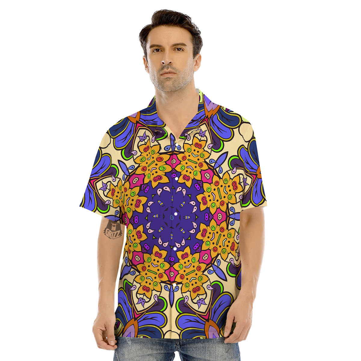 Trippy Psychedelic Ethnic Print Men's Hawaiian Shirt-grizzshop