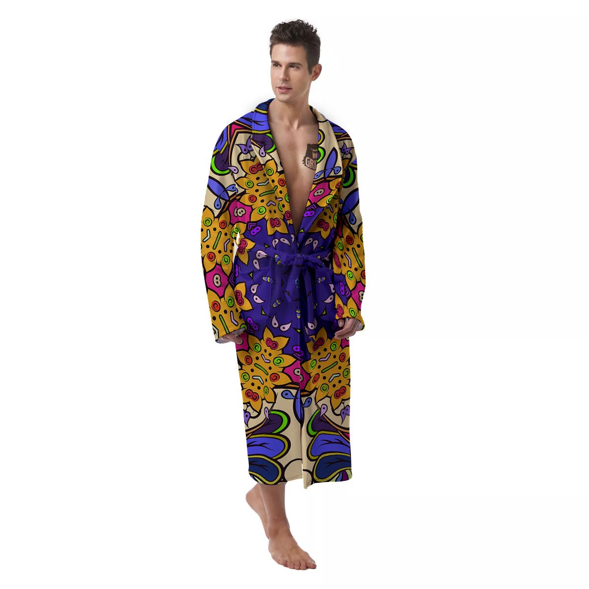 Trippy Psychedelic Ethnic Print Men's Robe-grizzshop