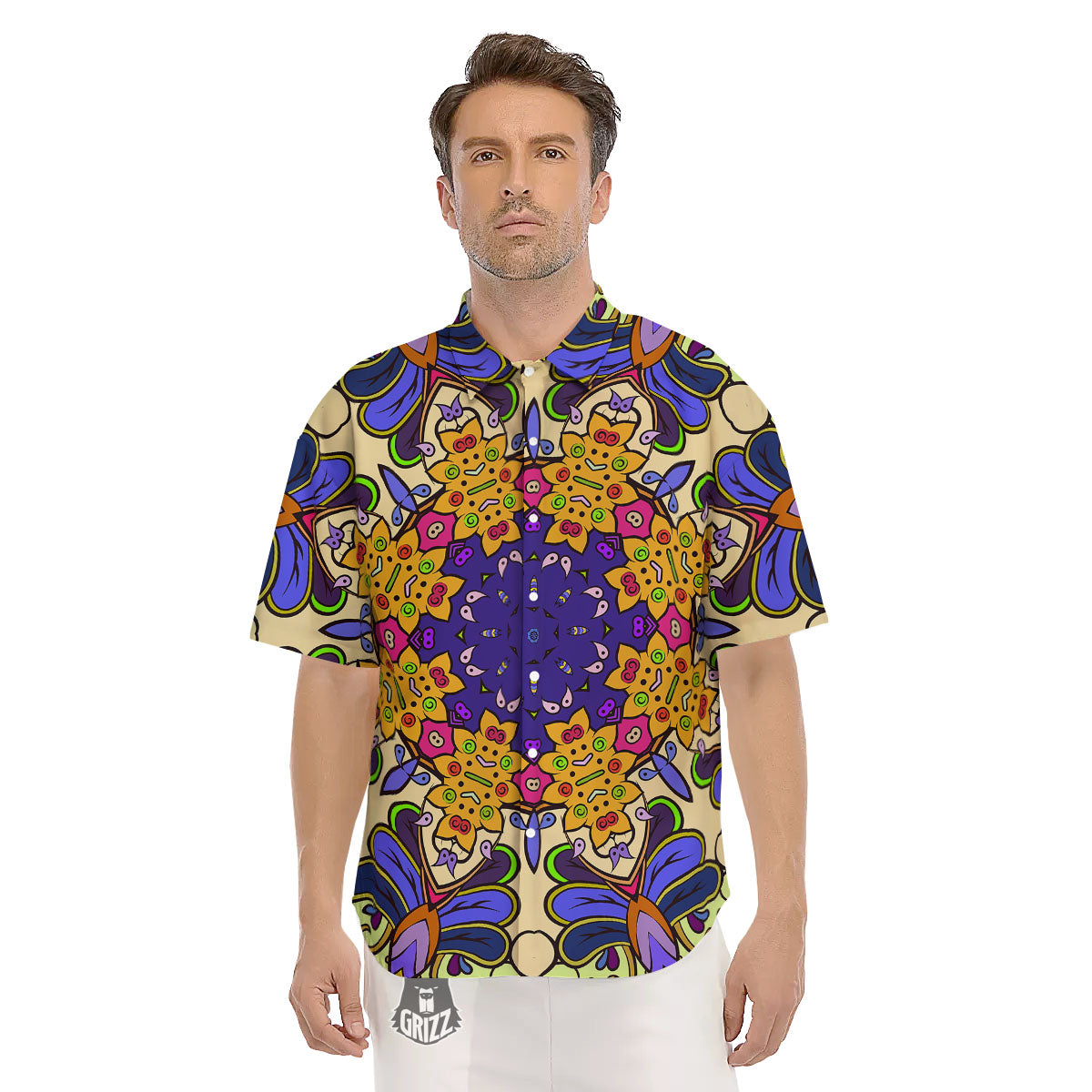 Trippy Psychedelic Ethnic Print Men's Short Sleeve Shirts-grizzshop