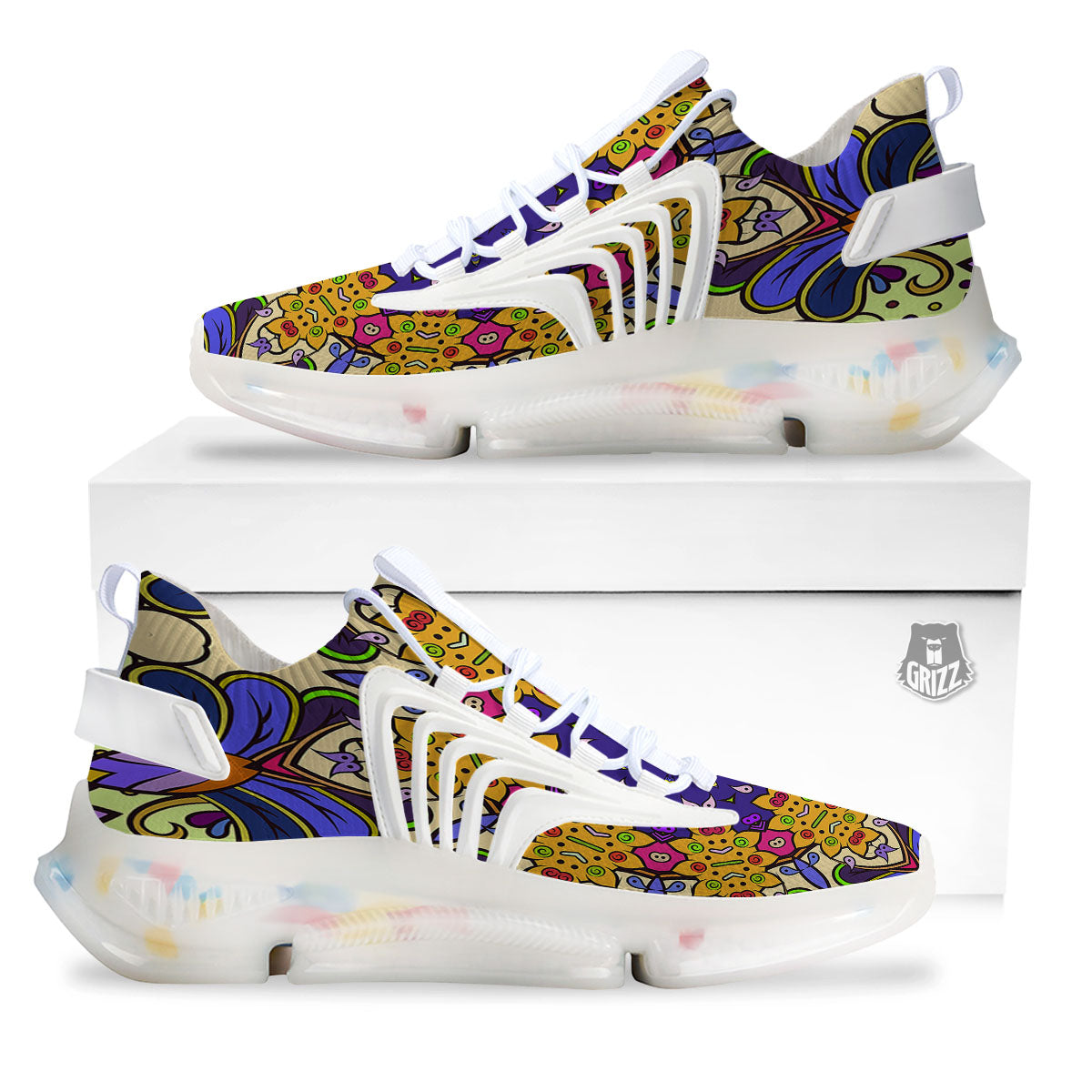 Trippy Psychedelic Ethnic Print White Gym Shoes-grizzshop