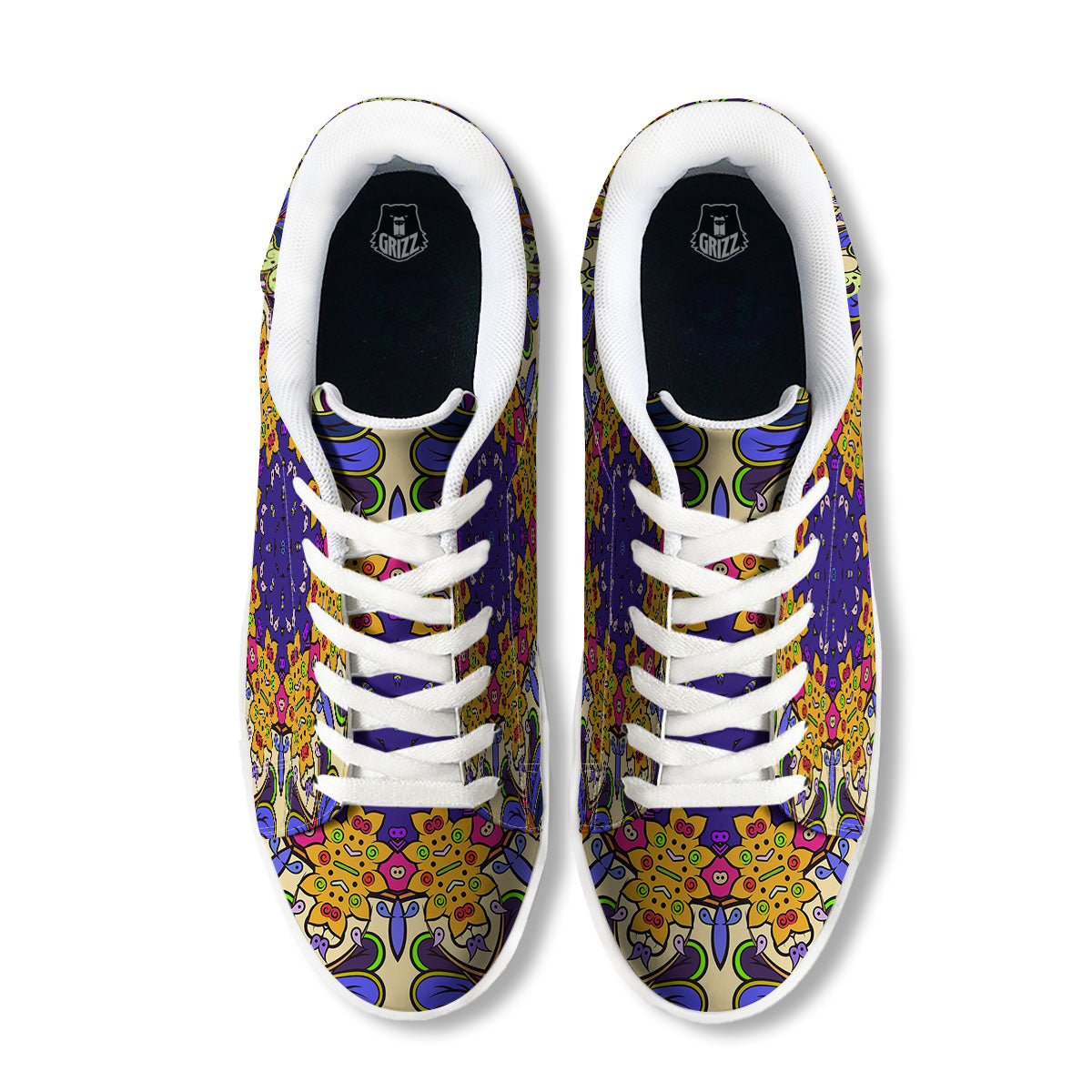 Trippy Psychedelic Ethnic Print White Low Top Sneakers-grizzshop