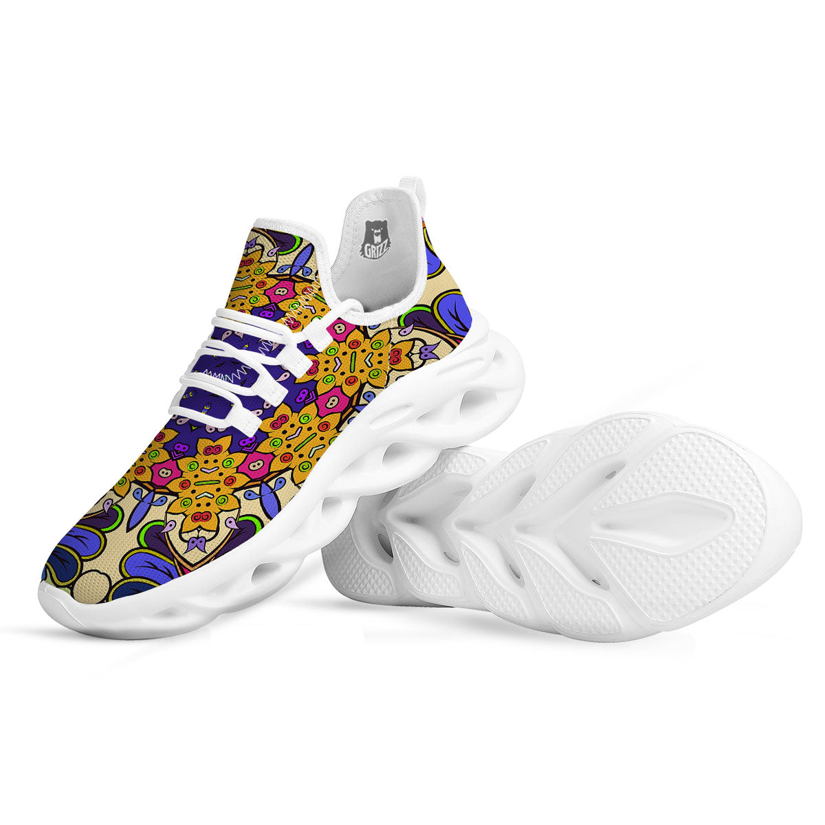 Trippy Psychedelic Ethnic Print White Running Shoes-grizzshop