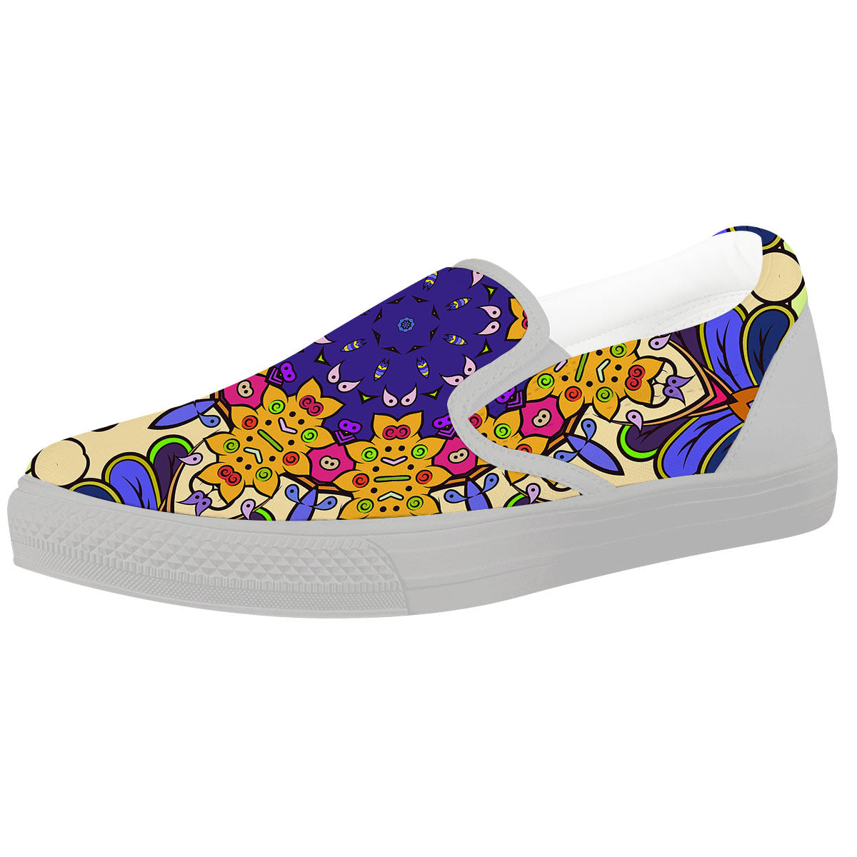 Trippy Psychedelic Ethnic Print White Slip On Shoes-grizzshop