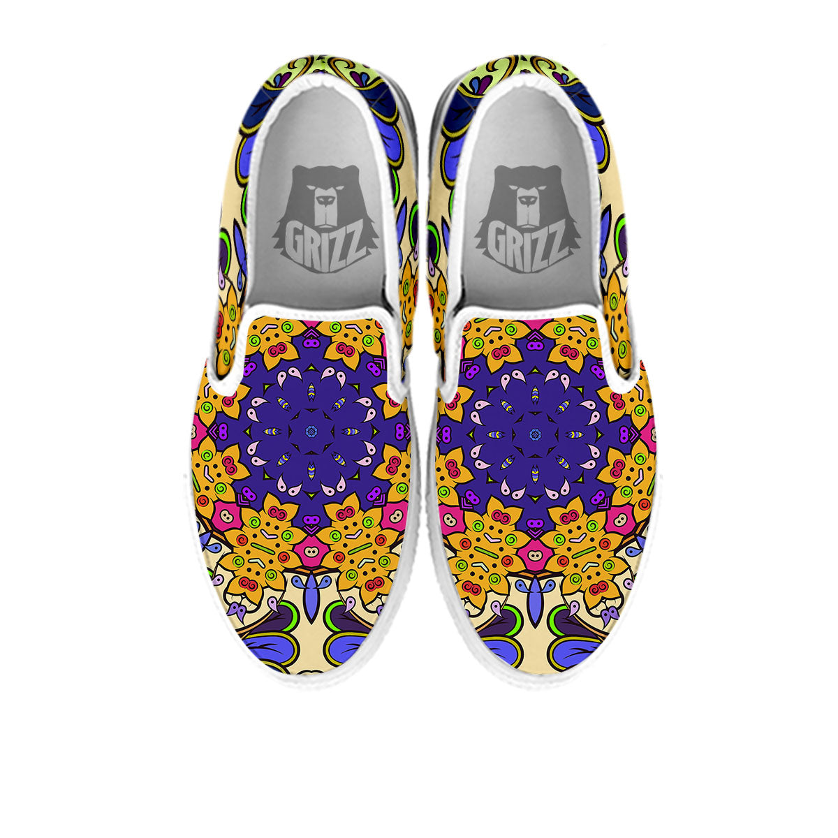Trippy Psychedelic Ethnic Print White Slip On Shoes-grizzshop