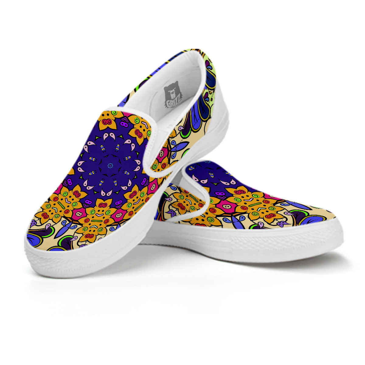 Trippy Psychedelic Ethnic Print White Slip On Shoes-grizzshop