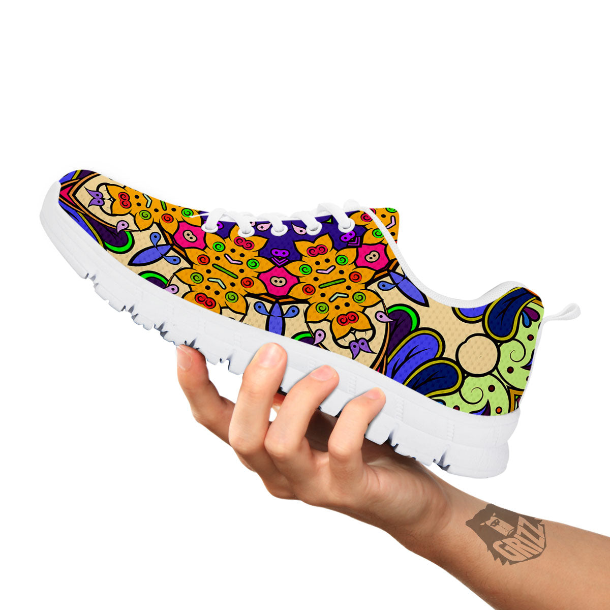 Trippy Psychedelic Ethnic Print White Sneaker-grizzshop