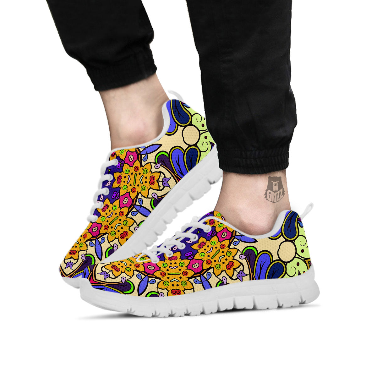 Trippy Psychedelic Ethnic Print White Sneaker-grizzshop