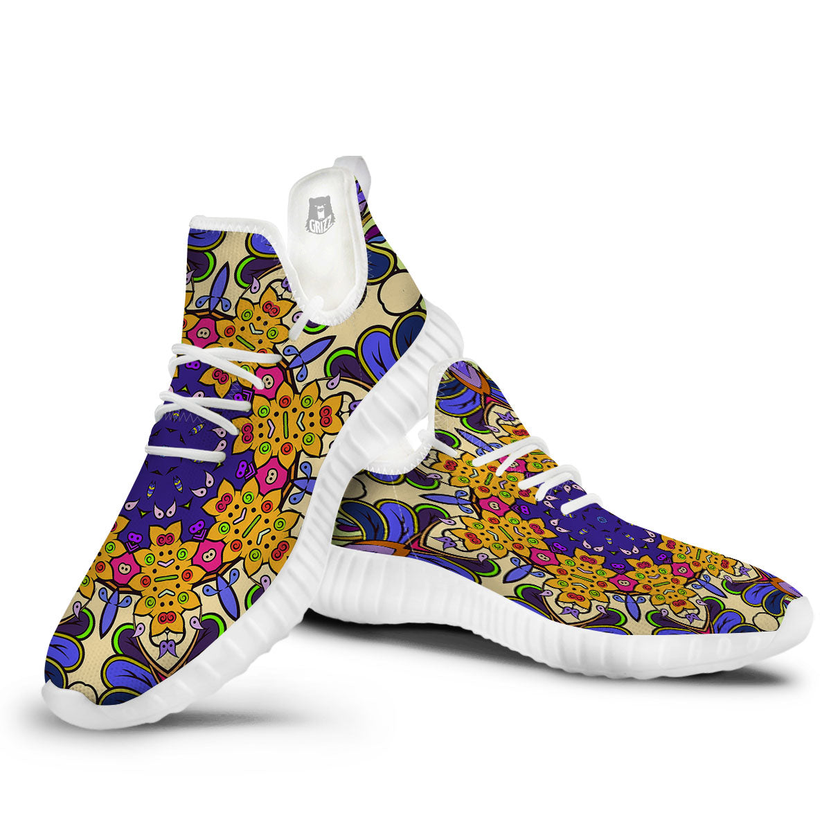 Trippy Psychedelic Ethnic Print White Walking Shoes-grizzshop