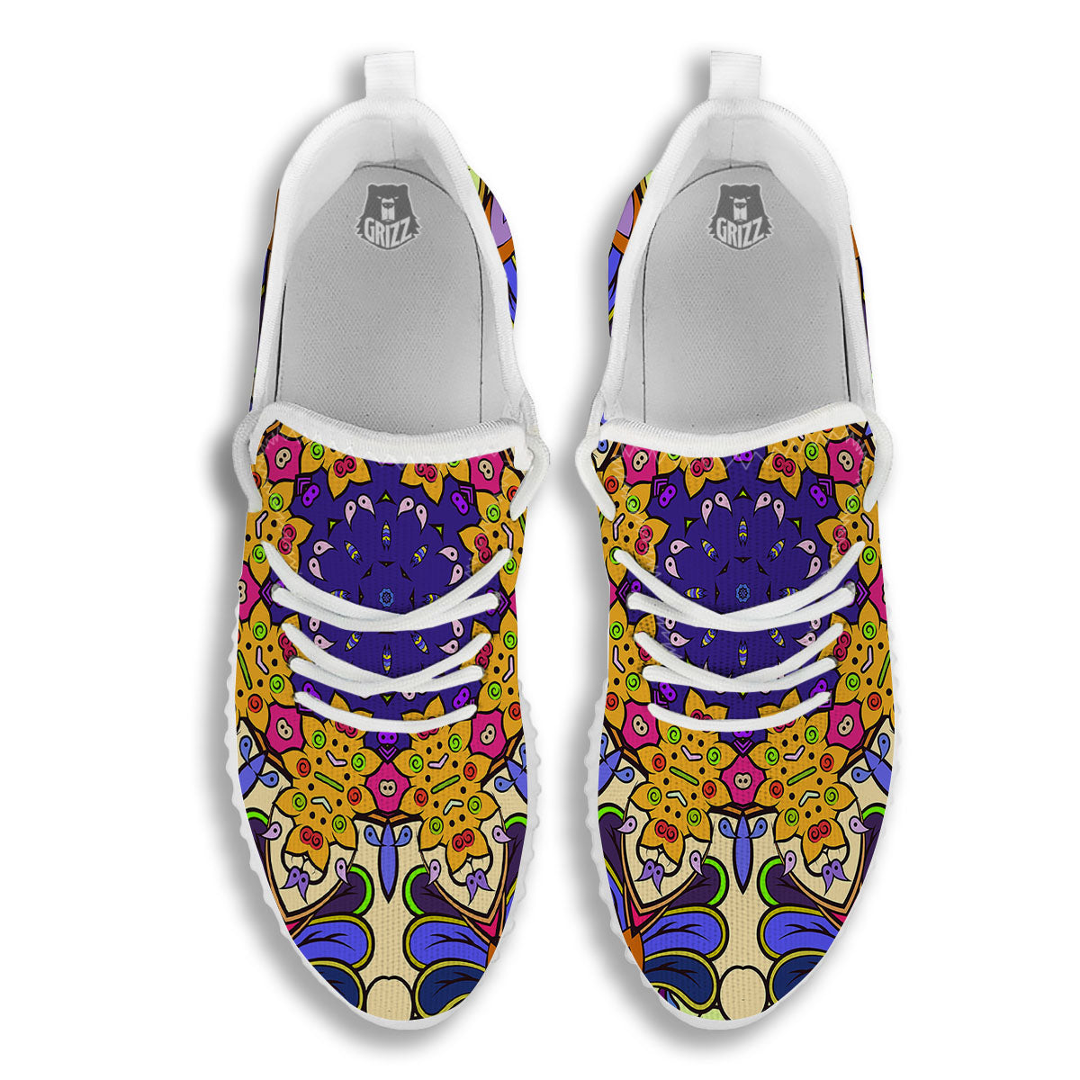 Trippy Psychedelic Ethnic Print White Walking Shoes-grizzshop