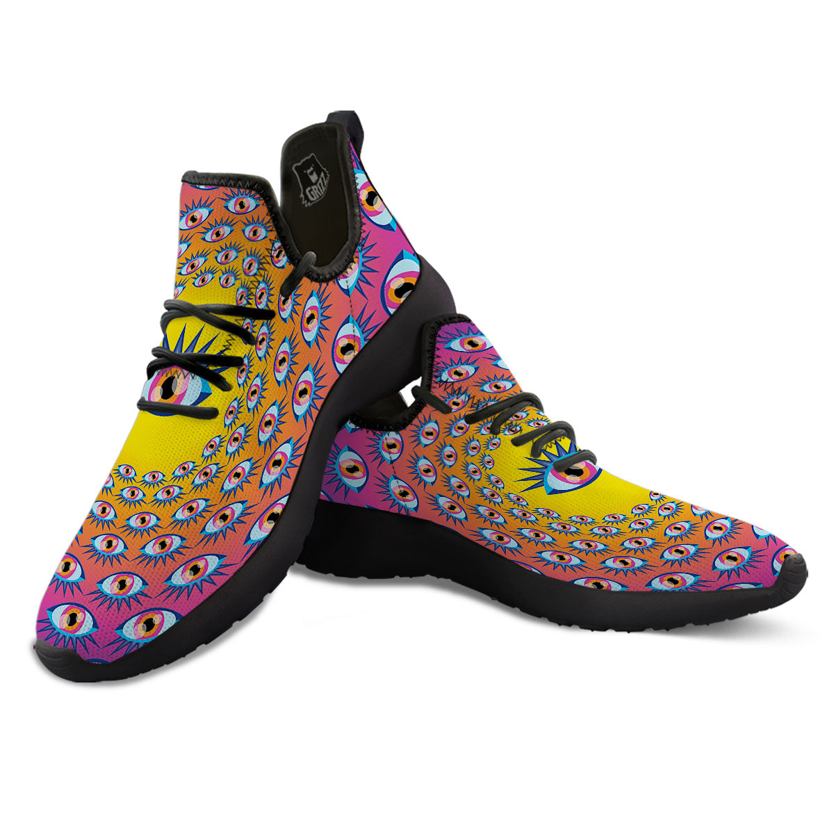 Trippy Psychedelic Eyes Print Black Athletic Shoes-grizzshop