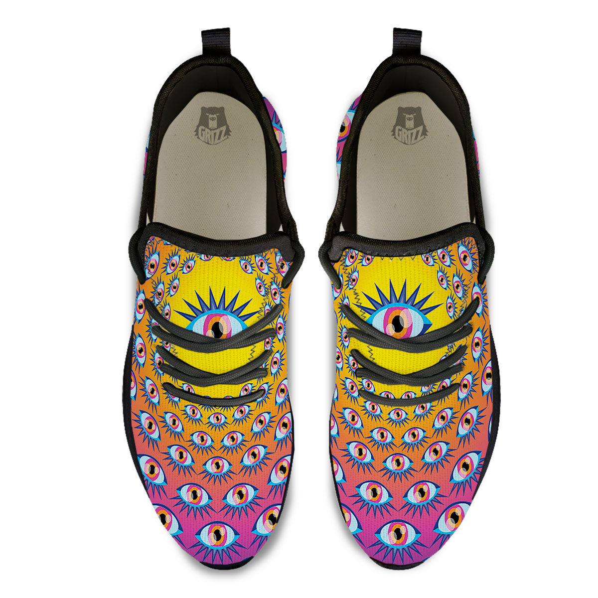 Trippy Psychedelic Eyes Print Black Athletic Shoes-grizzshop