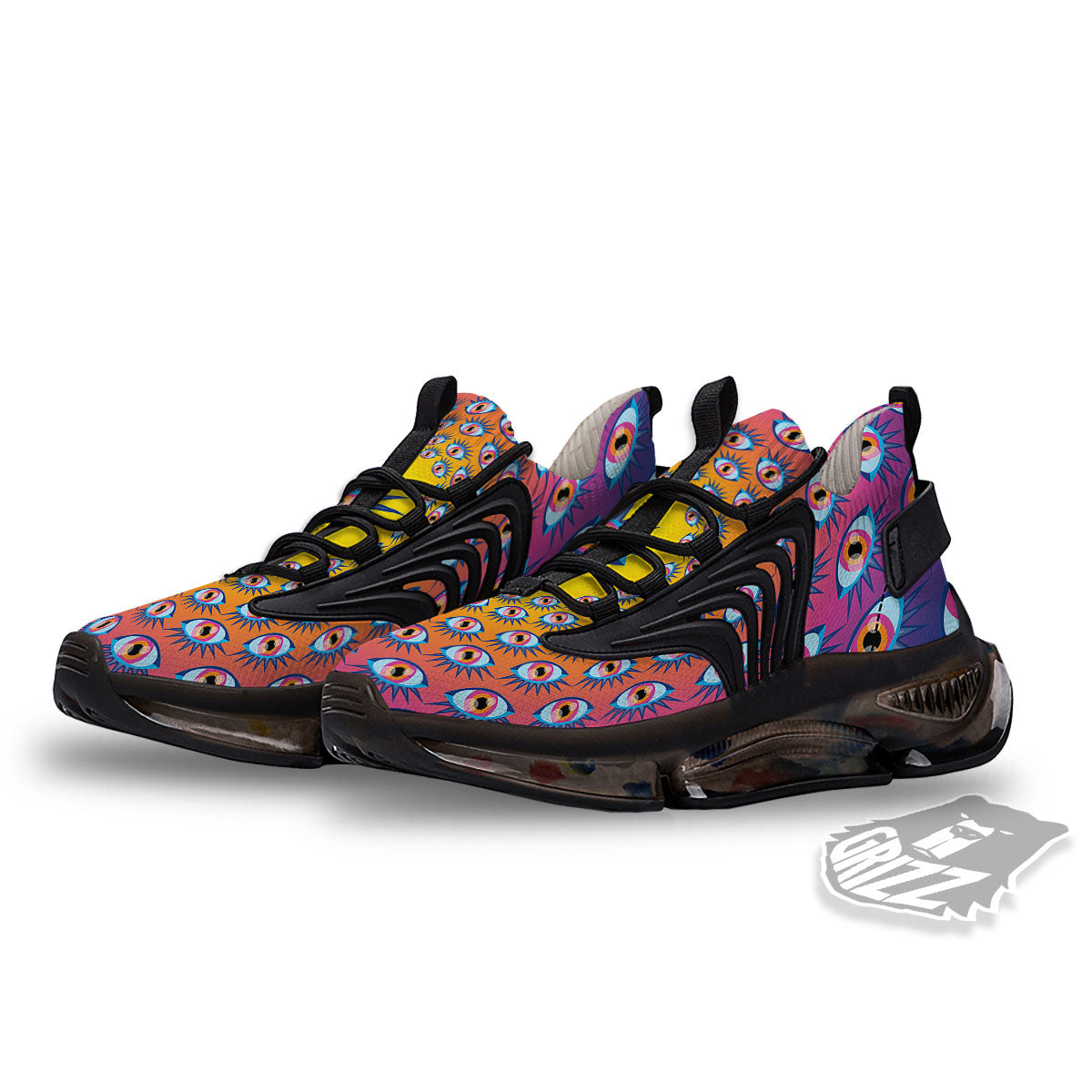 Trippy Psychedelic Eyes Print Black Gym Shoes-grizzshop