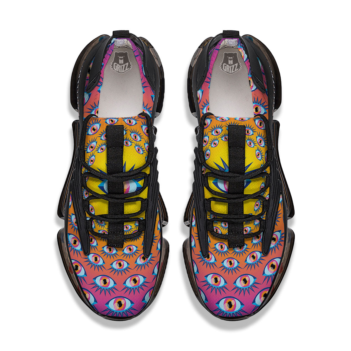 Trippy Psychedelic Eyes Print Black Gym Shoes-grizzshop