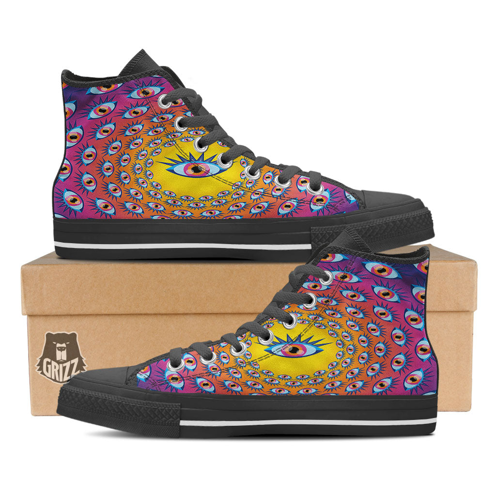 Trippy Psychedelic Eyes Print Black High Top Shoes-grizzshop