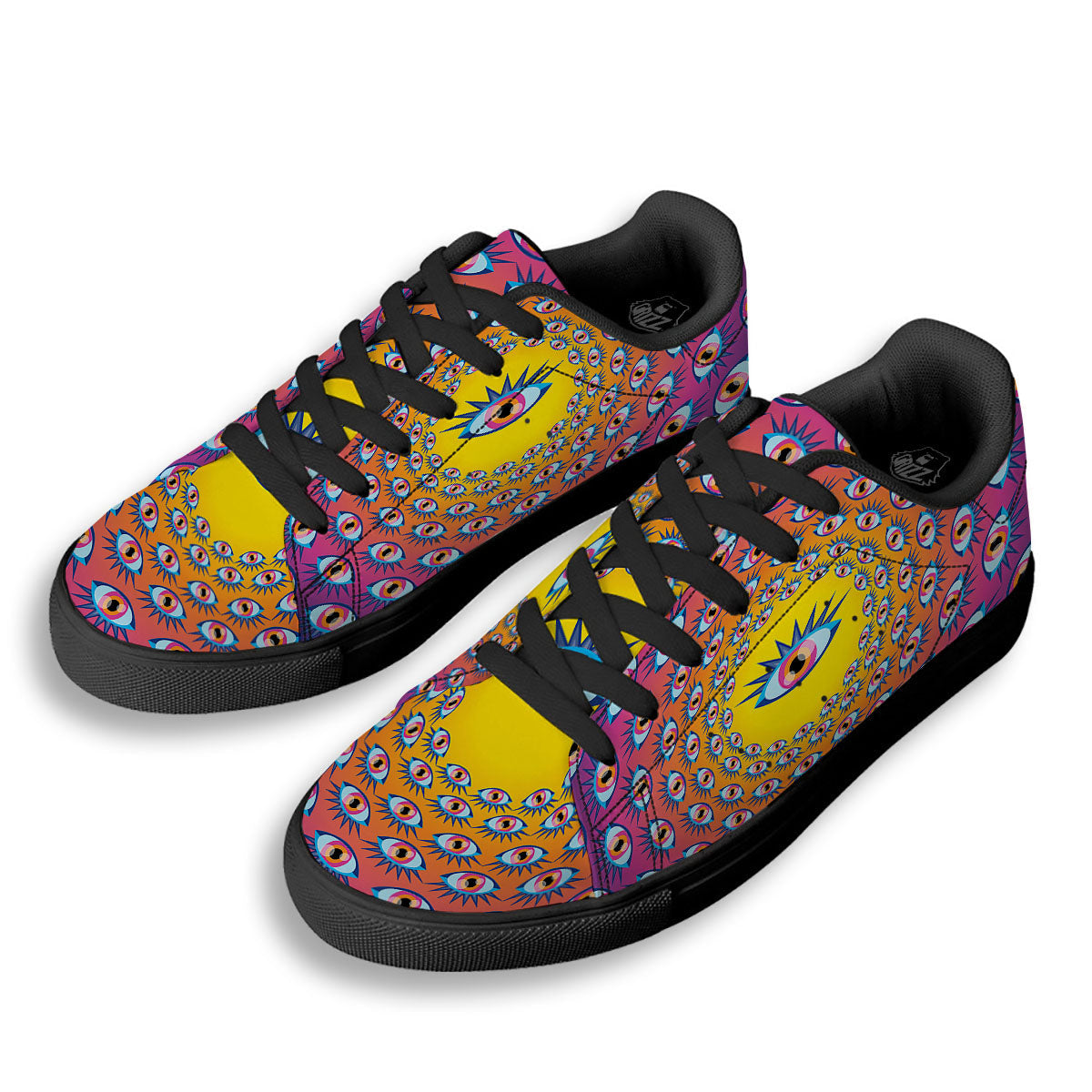 Trippy Psychedelic Eyes Print Black Low Top Sneakers-grizzshop