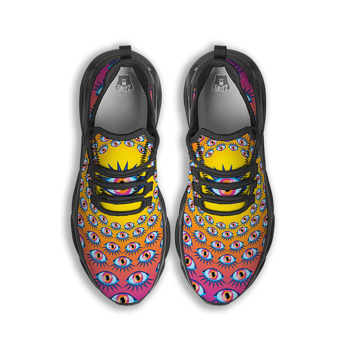 Trippy Psychedelic Eyes Print Black Running Shoes-grizzshop