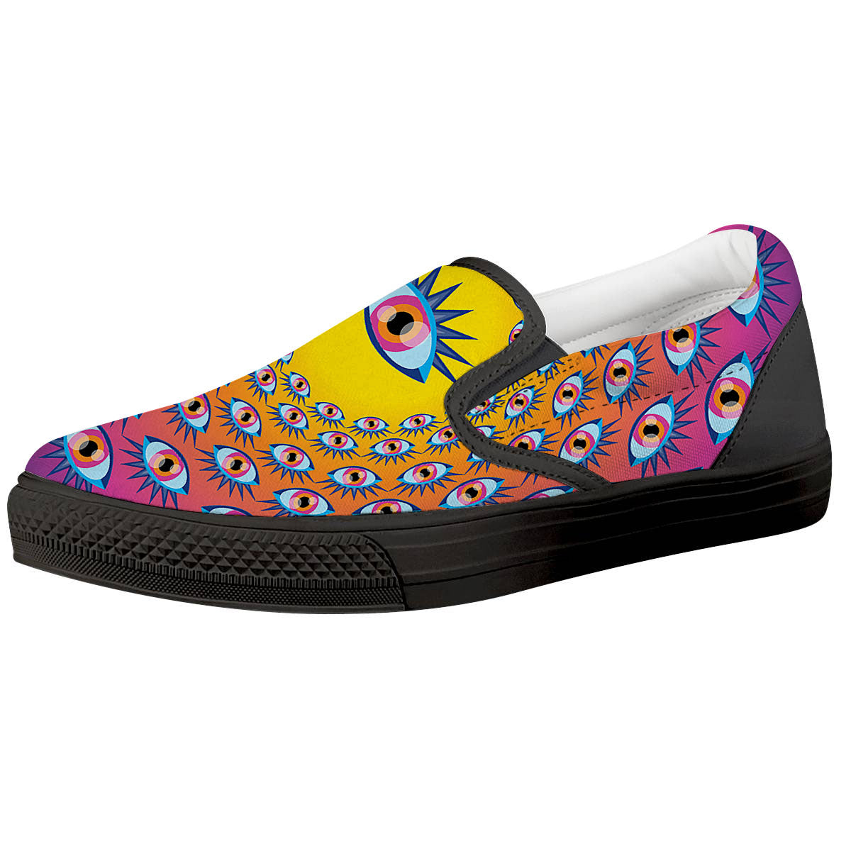 Trippy Psychedelic Eyes Print Black Slip On Shoes-grizzshop