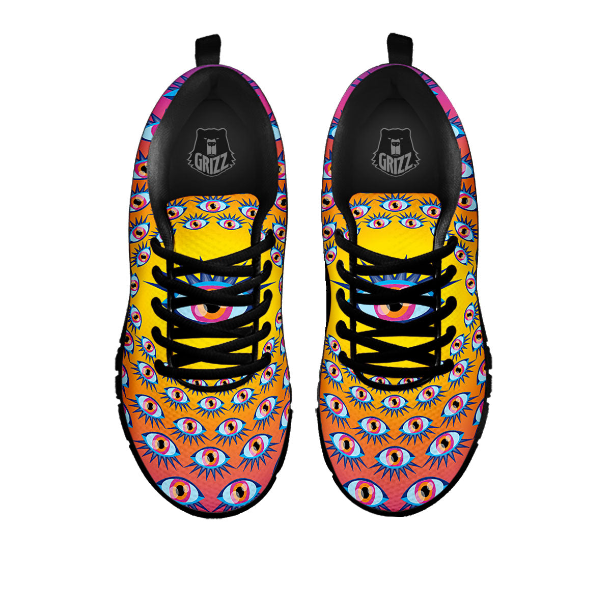 Trippy Psychedelic Eyes Print Black Sneaker-grizzshop