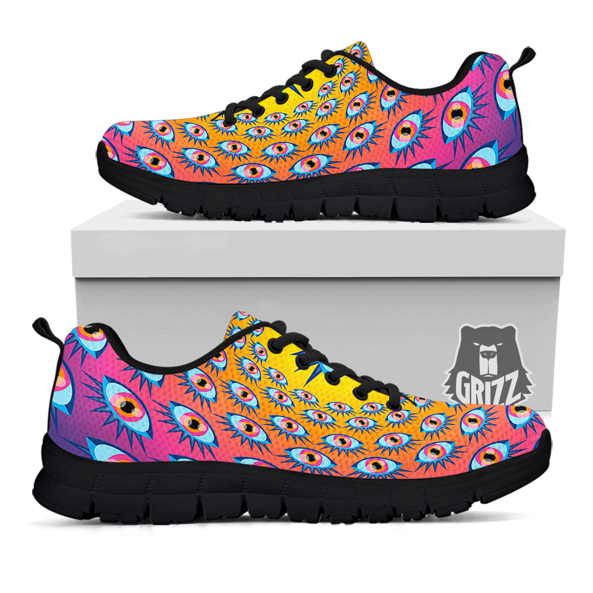 Trippy Psychedelic Eyes Print Black Sneaker-grizzshop