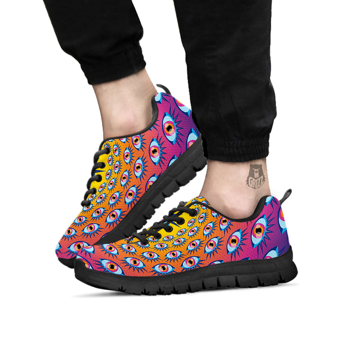 Trippy Psychedelic Eyes Print Black Sneaker-grizzshop