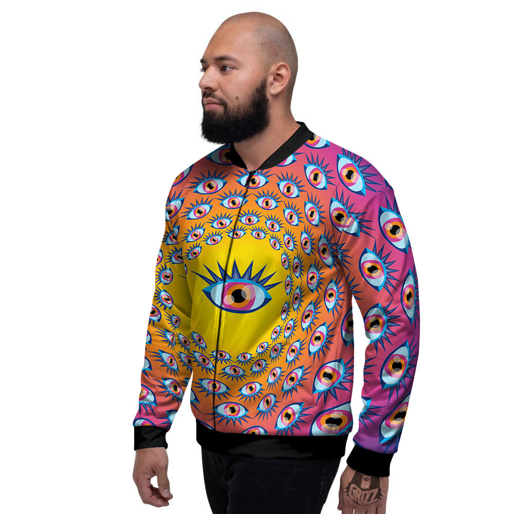 Trippy Psychedelic Eyes Print Men's Bomber Jacket-grizzshop
