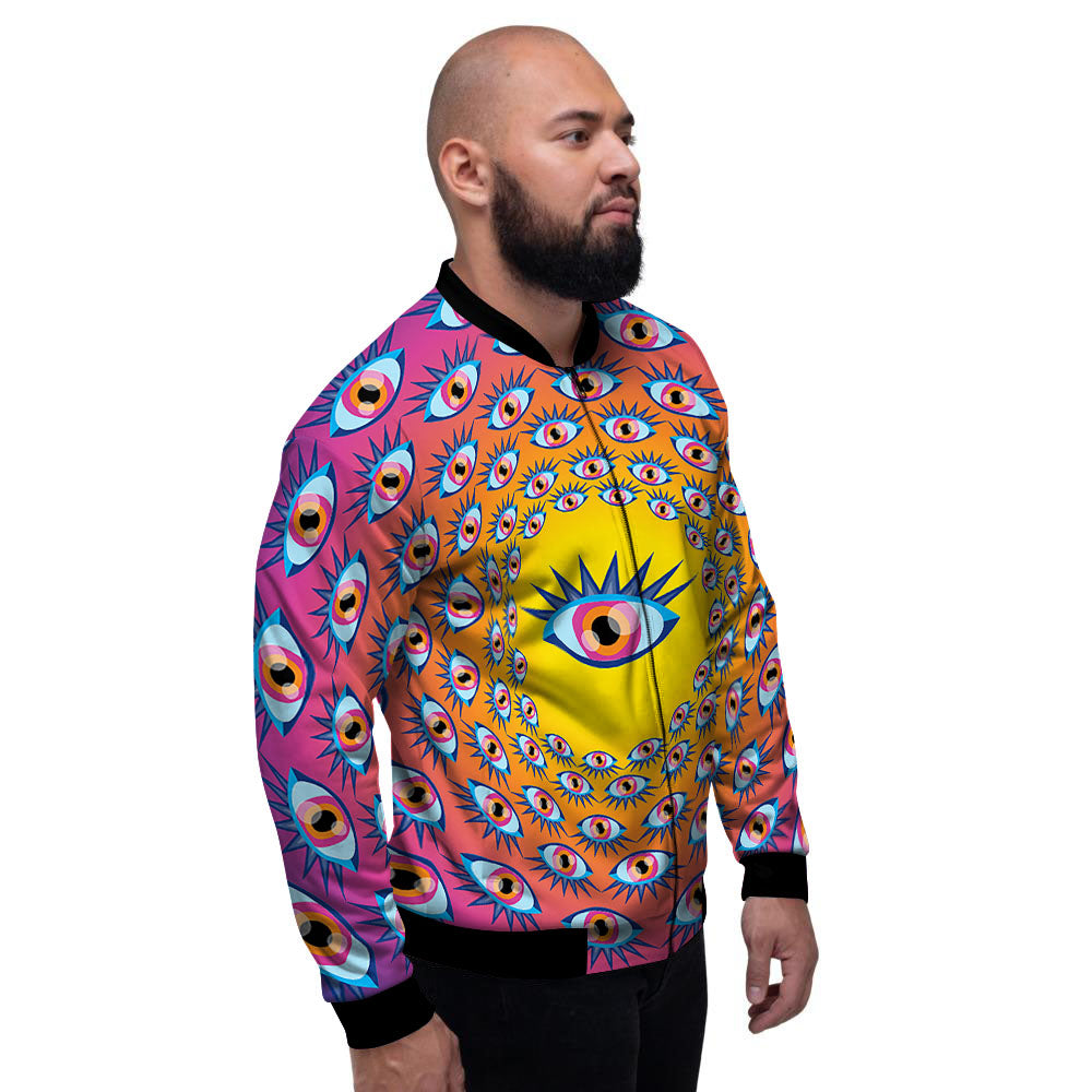 Trippy Psychedelic Eyes Print Men's Bomber Jacket-grizzshop