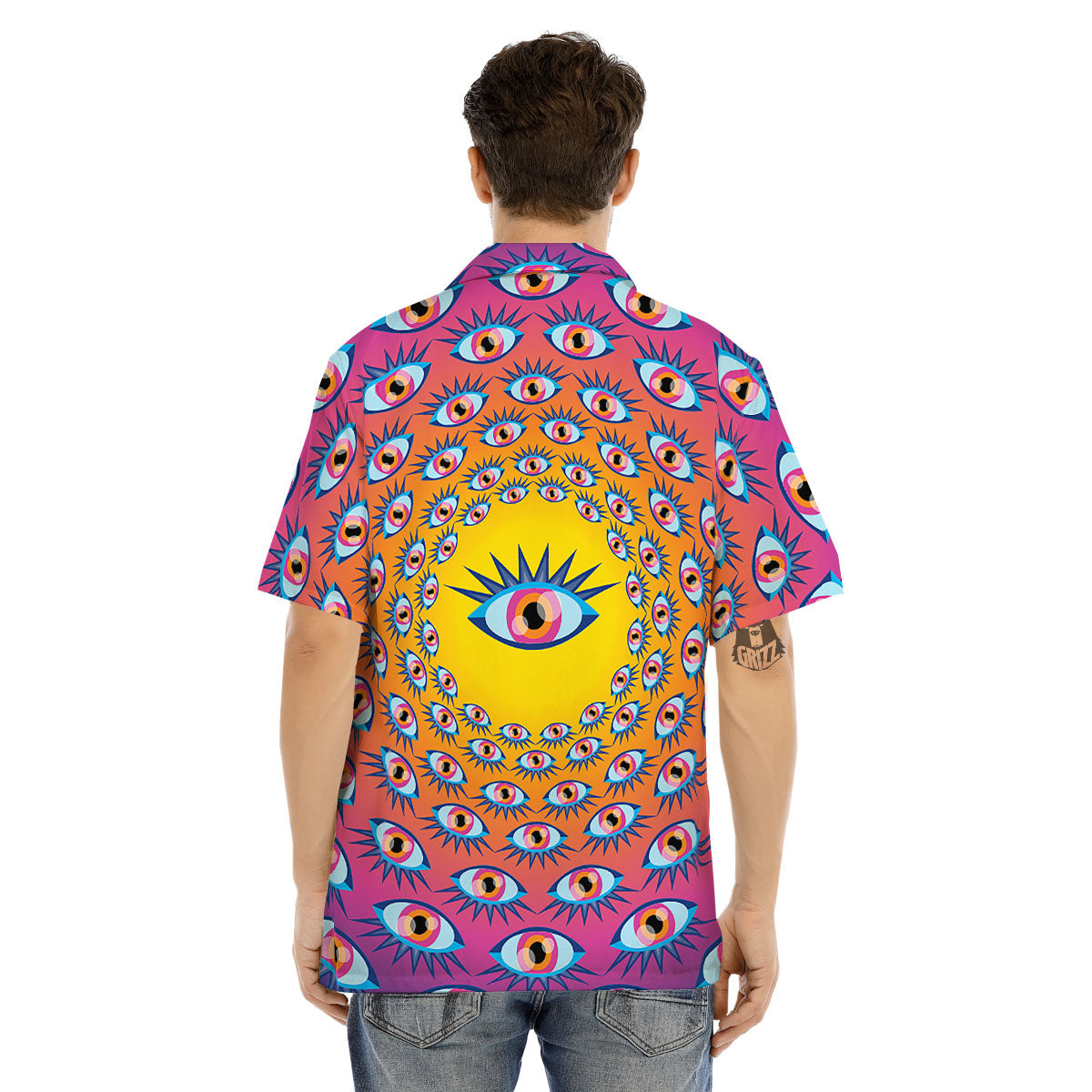 Trippy Psychedelic Eyes Print Men's Hawaiian Shirt-grizzshop
