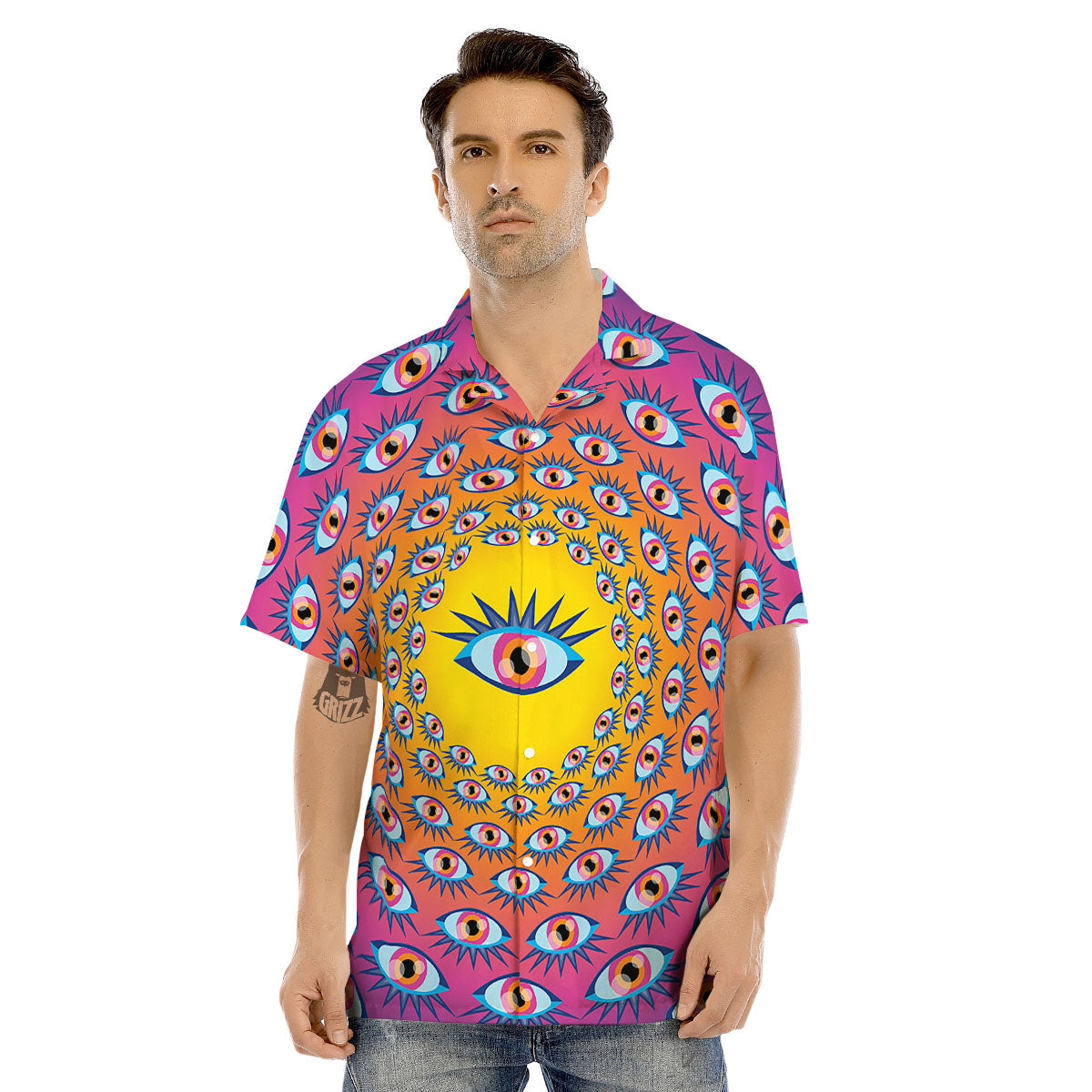 Trippy Psychedelic Eyes Print Men's Hawaiian Shirt-grizzshop