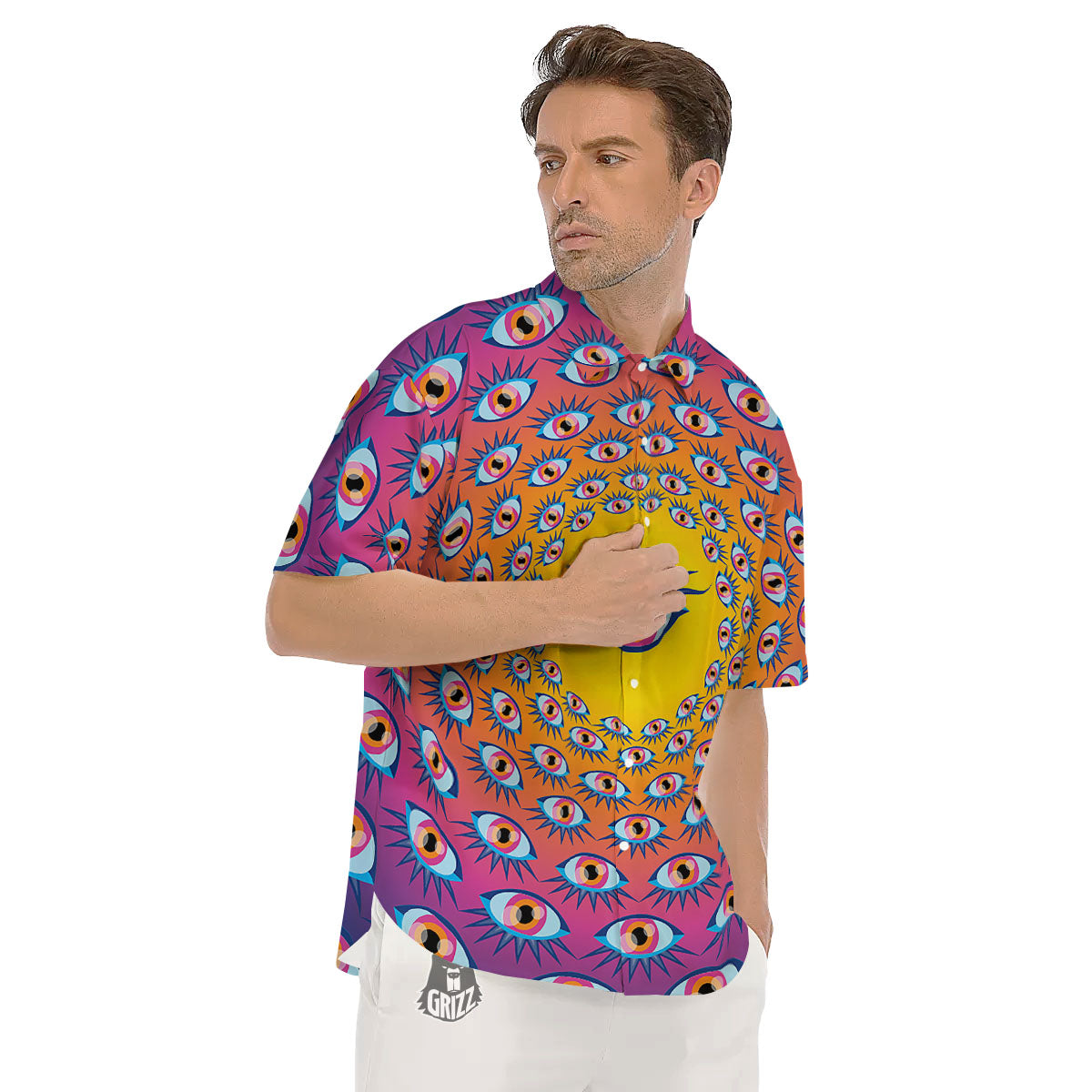 Trippy Psychedelic Eyes Print Men's Short Sleeve Shirts-grizzshop