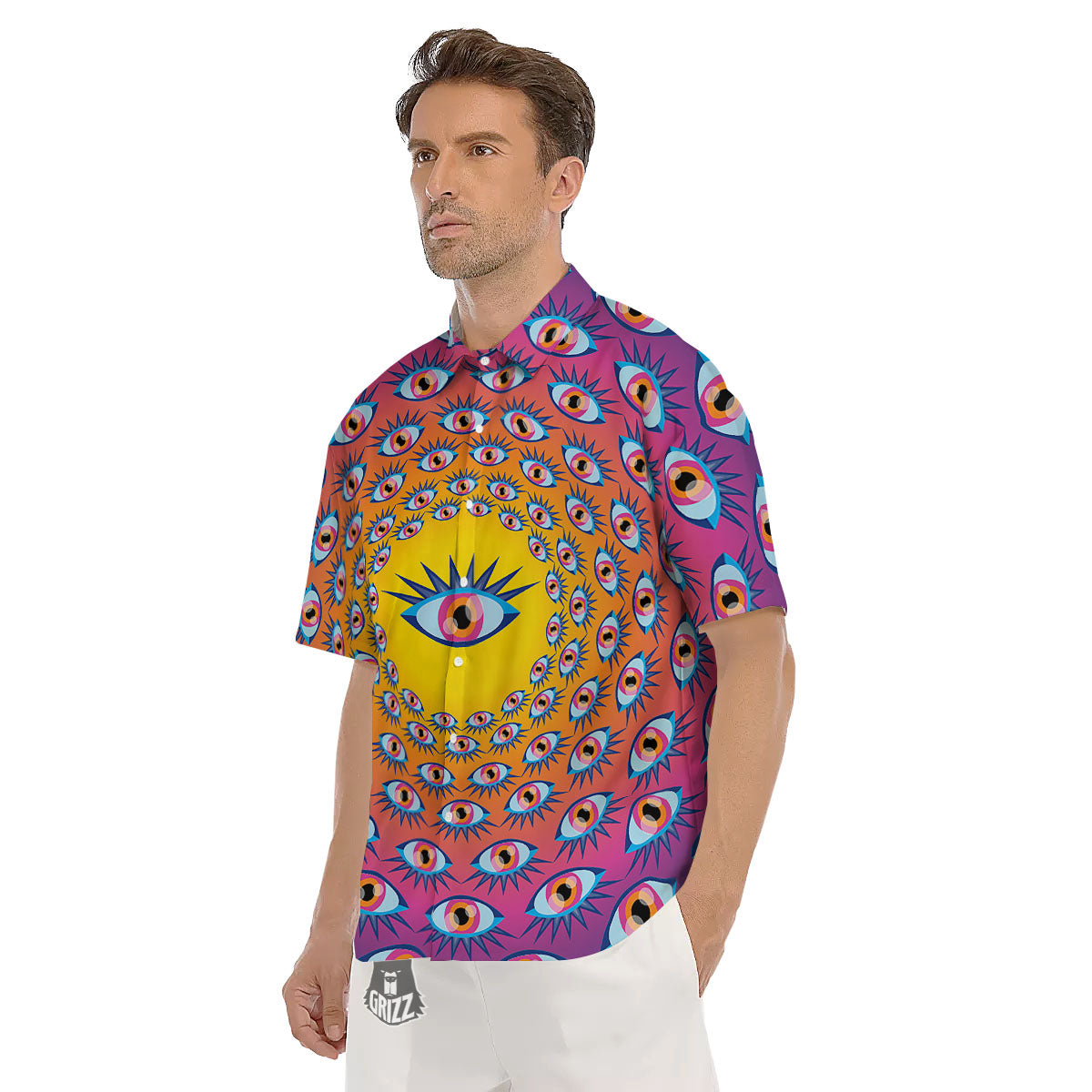 Trippy Psychedelic Eyes Print Men's Short Sleeve Shirts-grizzshop