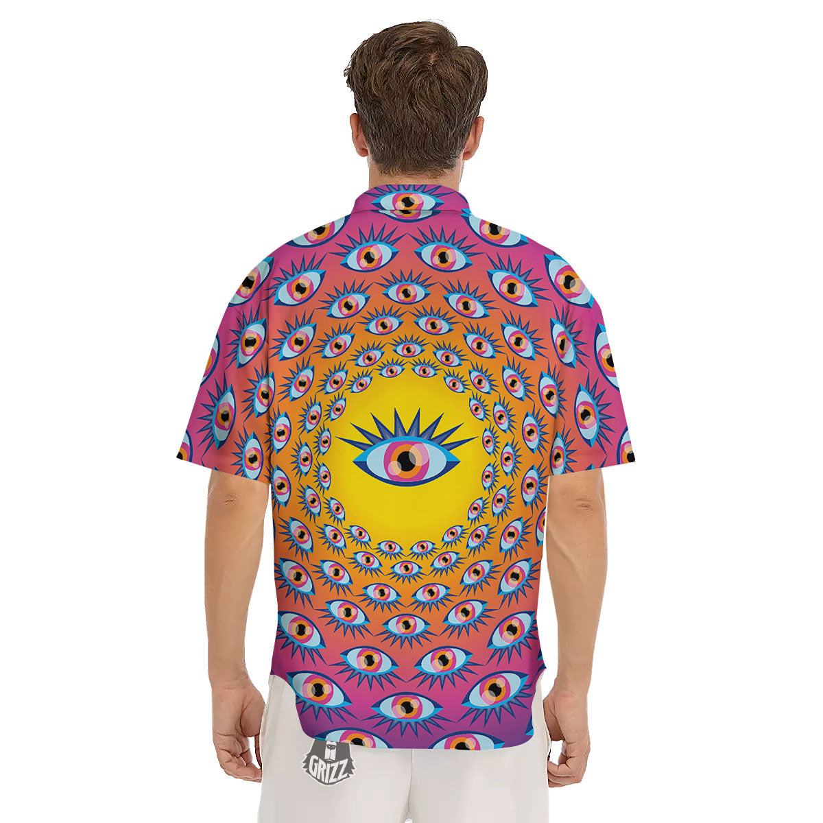 Trippy Psychedelic Eyes Print Men's Short Sleeve Shirts-grizzshop
